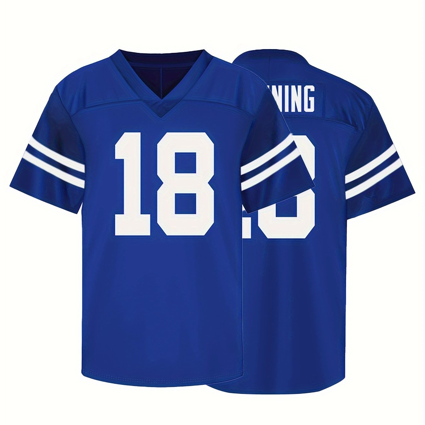 Men's # 18 Blue American Football Jersey, V-neck Short Sleeve Uniform, Blue  Shirt For Party Training Matches, Breathable Football Jersey