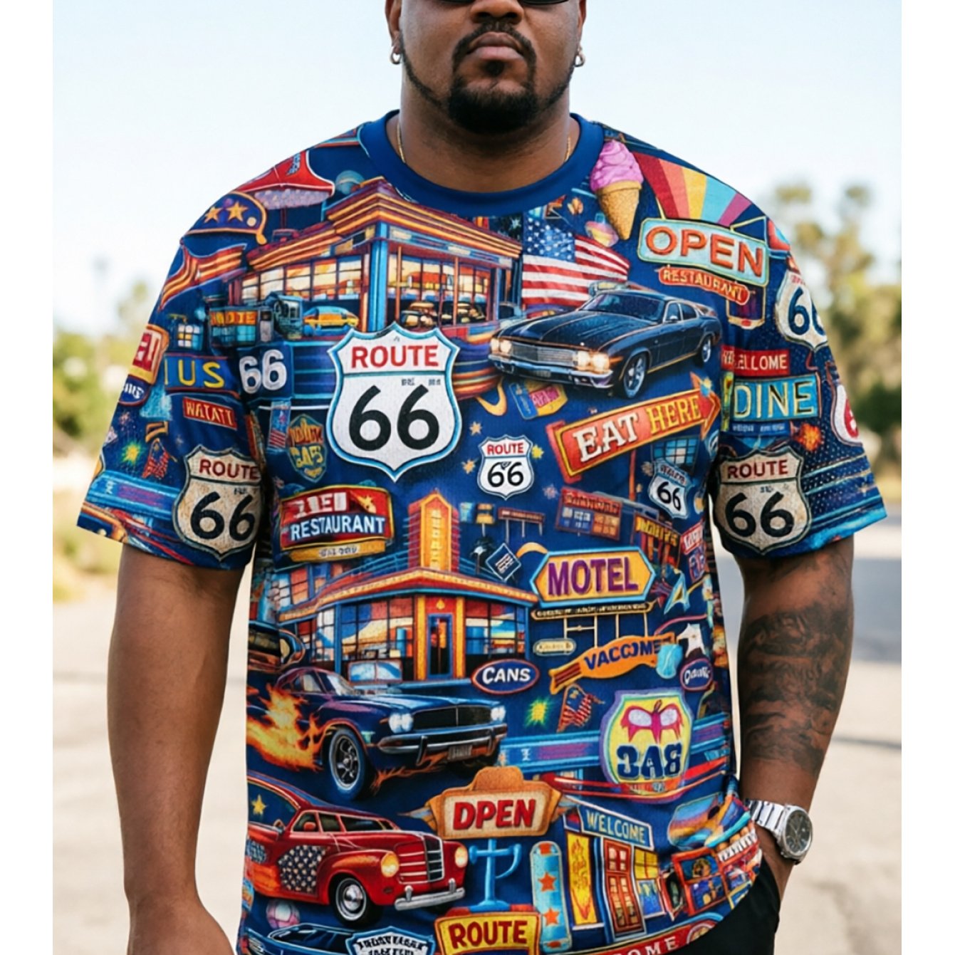 TEMU Men's T-shirt, Mesh Fabric Round-neck Short-sleeve Print T-shirt, Style, Outdoor Sports And Leisure For European And American Men, Plus Size