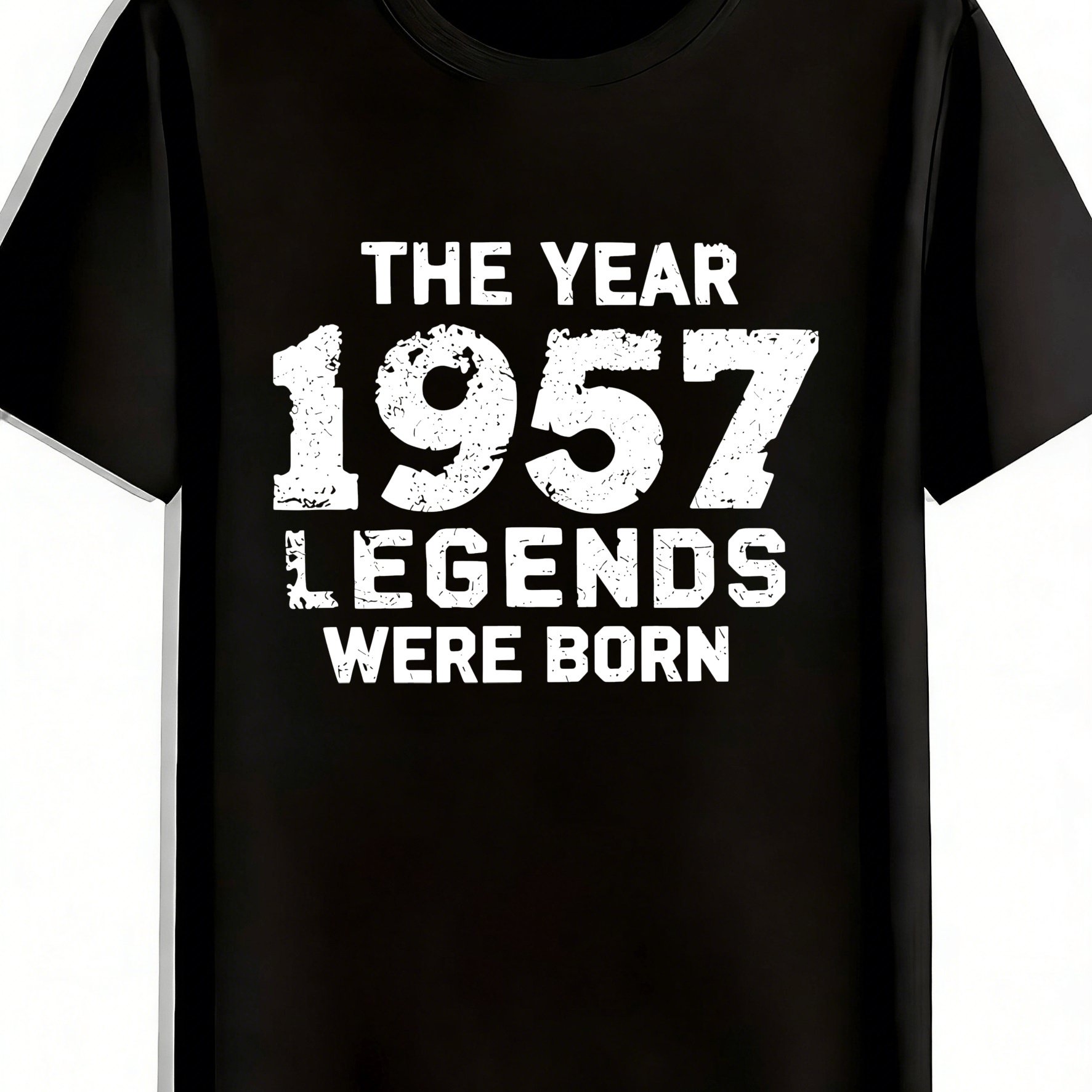 TEMU Men's 1957 Edition Vintage T-shirt - Suitable For Birthday Commemorative Edition, Classic Distressed '57 Print Crew Neck Summer Casual Top,