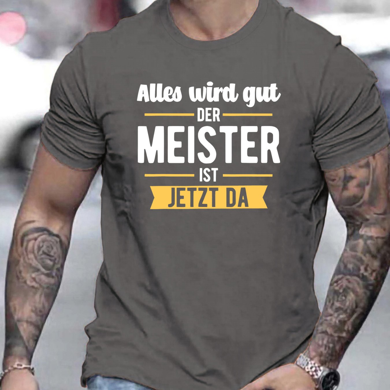 Image of Men's Casual Crew Neck T-shirt With Inspirational German Quote - Stretch, Regular Fit, Summer Style Tee For Adults, Tee Shirt