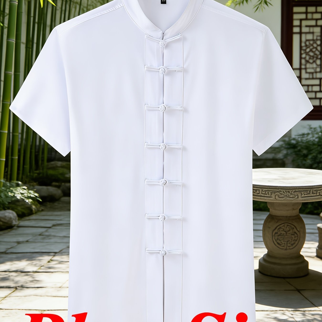 TEMU Men's Plus Size 0xl-6xl New Summer Chinese Hanfu Style Half-sleeve Shirt With Chinese Knot Buttons, Tang-style Collar Short-sleeve Shirt,
