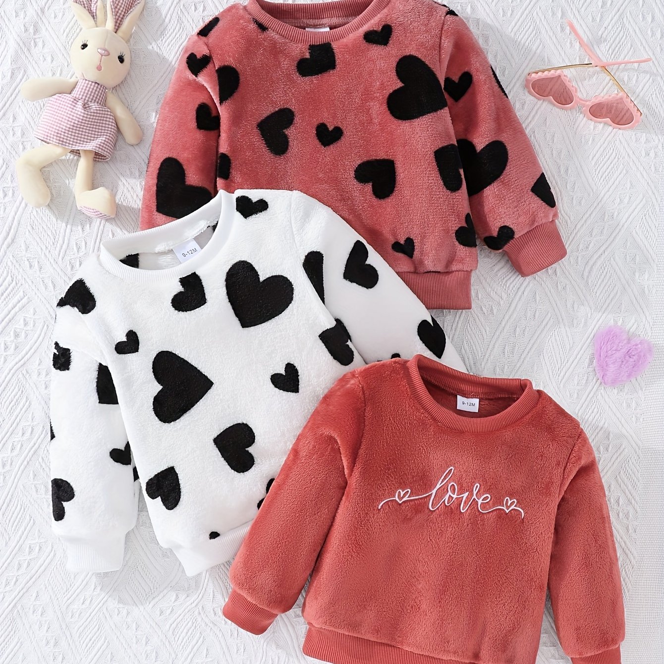 Winter Cute Girls' Plush Sweatshirt 3-pack Dopamine Color Matching Base Layer Shirt