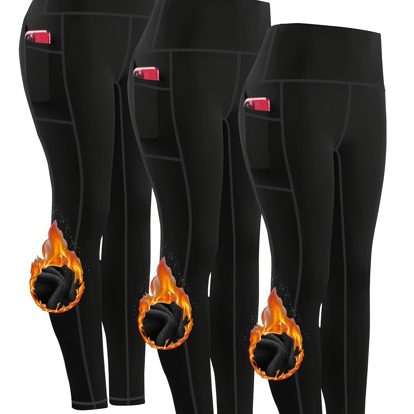 E-shop Dreiteilige Sportleggings in Übergröße, hochtaillierte, gefütterte, verdickte Leggings, hochelastische Fitness Yoga Pilates Leggings für Damen