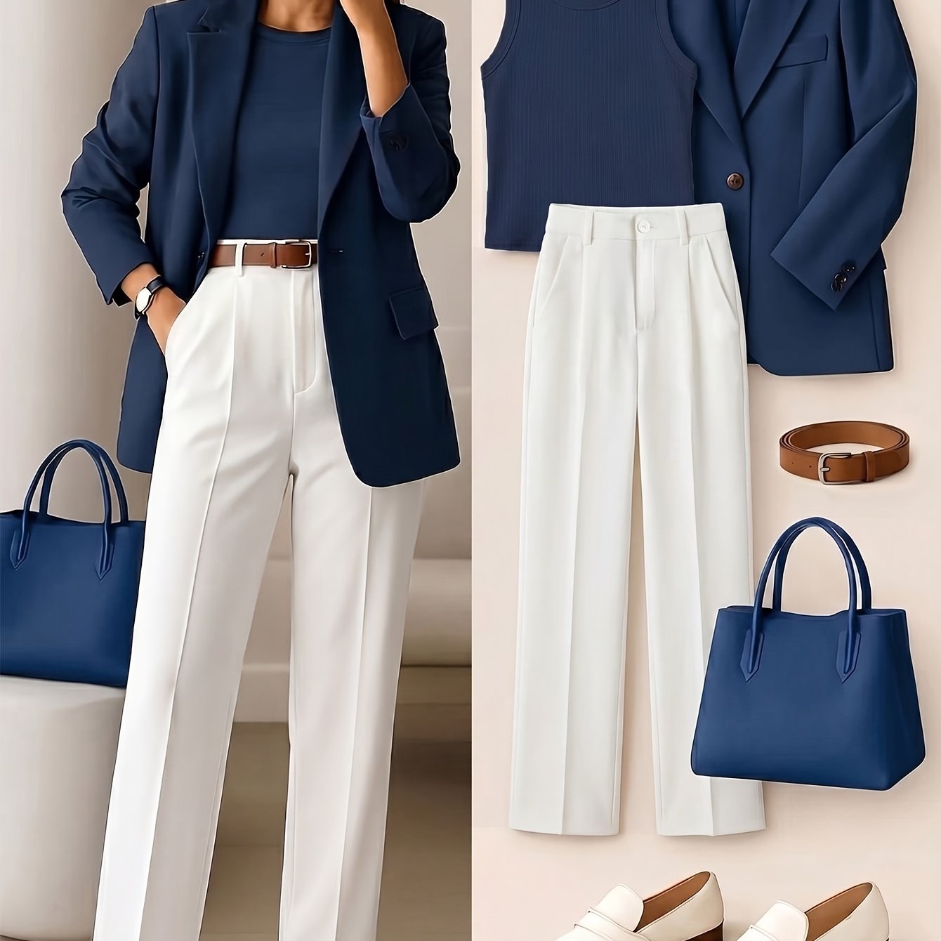 TEMU Women's High-waist White Trousers, Simple And Stylish, Commuter Y2k Style, Comfortable,, And Versatile, Accessories Not Included