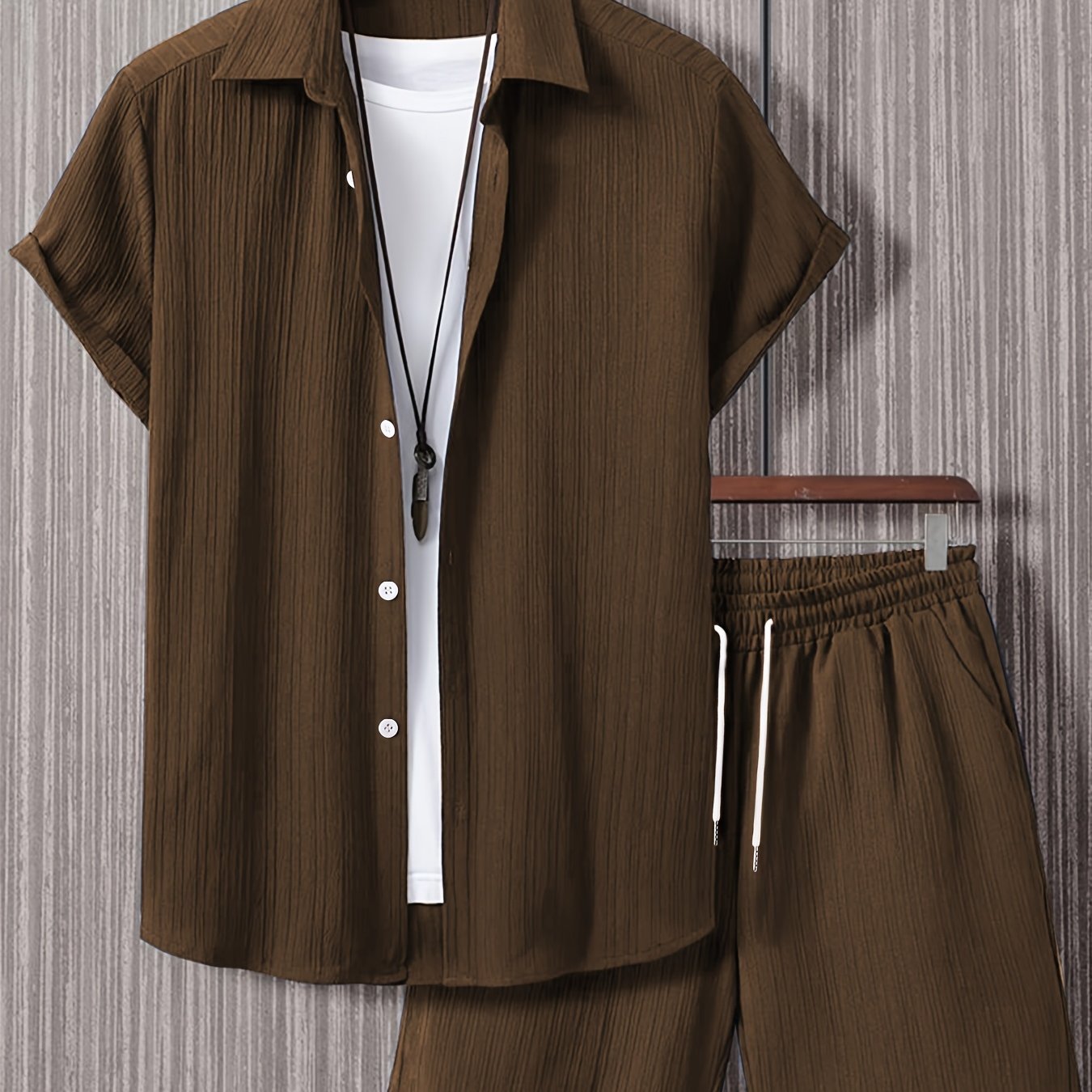 E-shop Herren-Freizeit-Set in Übergröße mit kurzärmeligem Shirt Shorts in Uni-/Mehrfarben, texturiert, PLUS SIZE