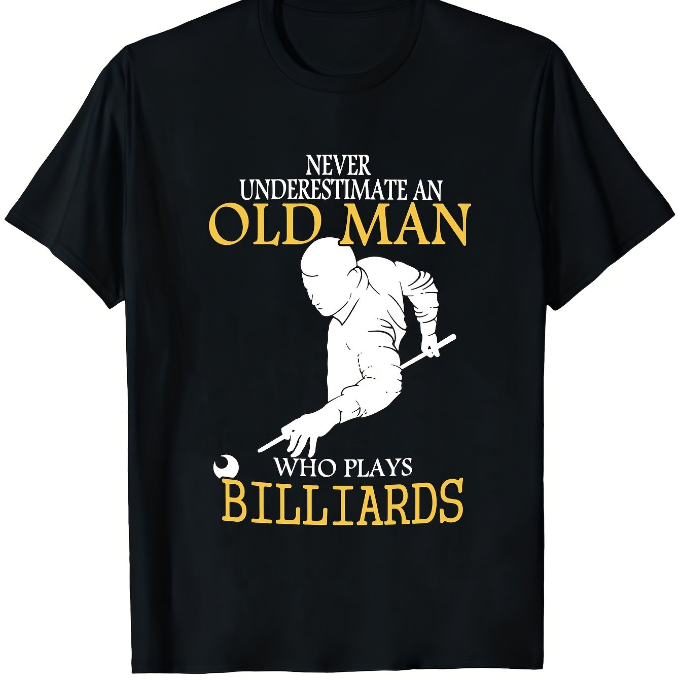 TEMU Men's Fun Billiard Enthusiast T-shirt With The Slogan "never An Old Billiard Player", Featuring A Billiard Player Graphic, Casual Round-neck
