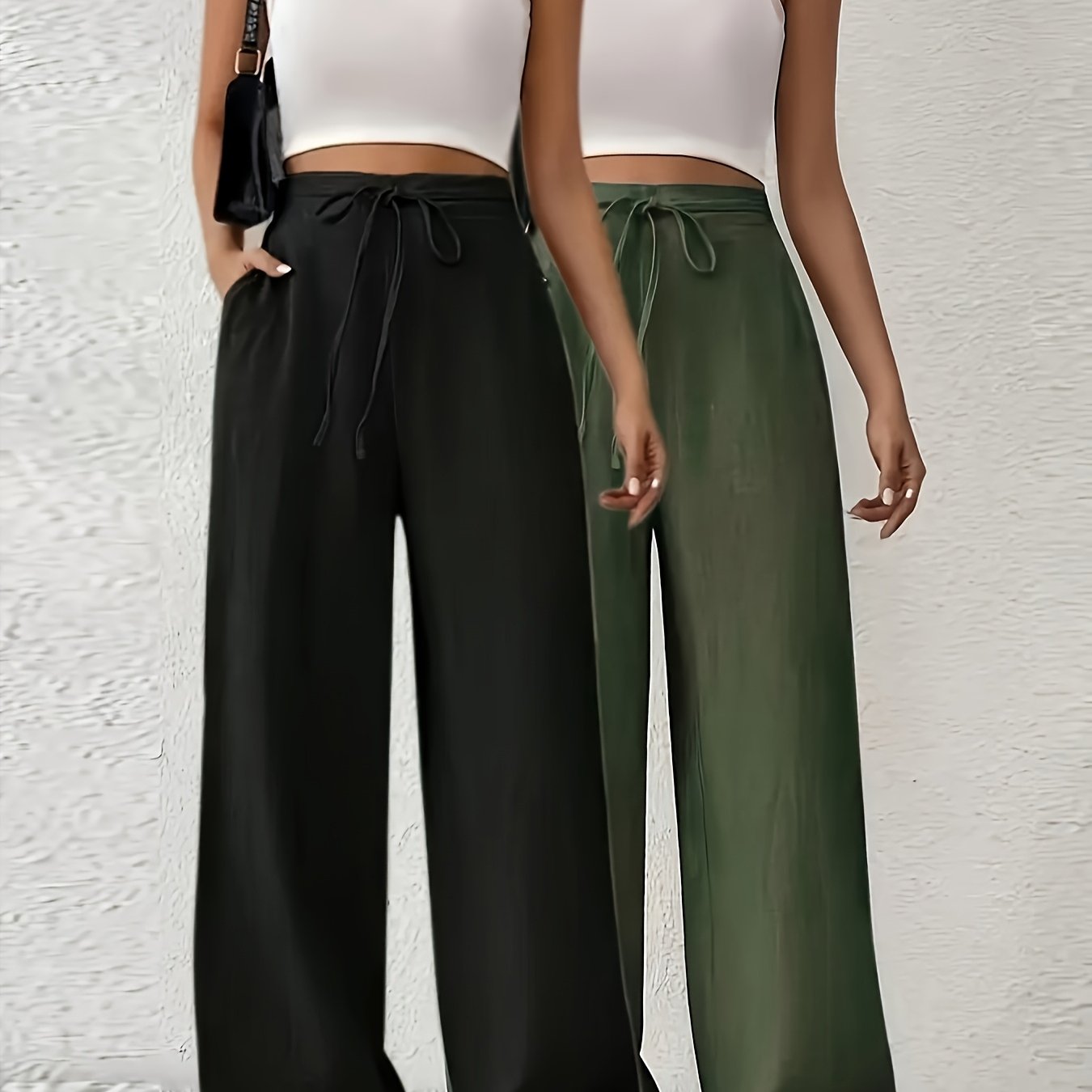 TEMU Women's Fashion Summer Straight-leg Pants, Comfortable Fabric, Suitable For Work, Travel And Parties, Two-pack With Pockets