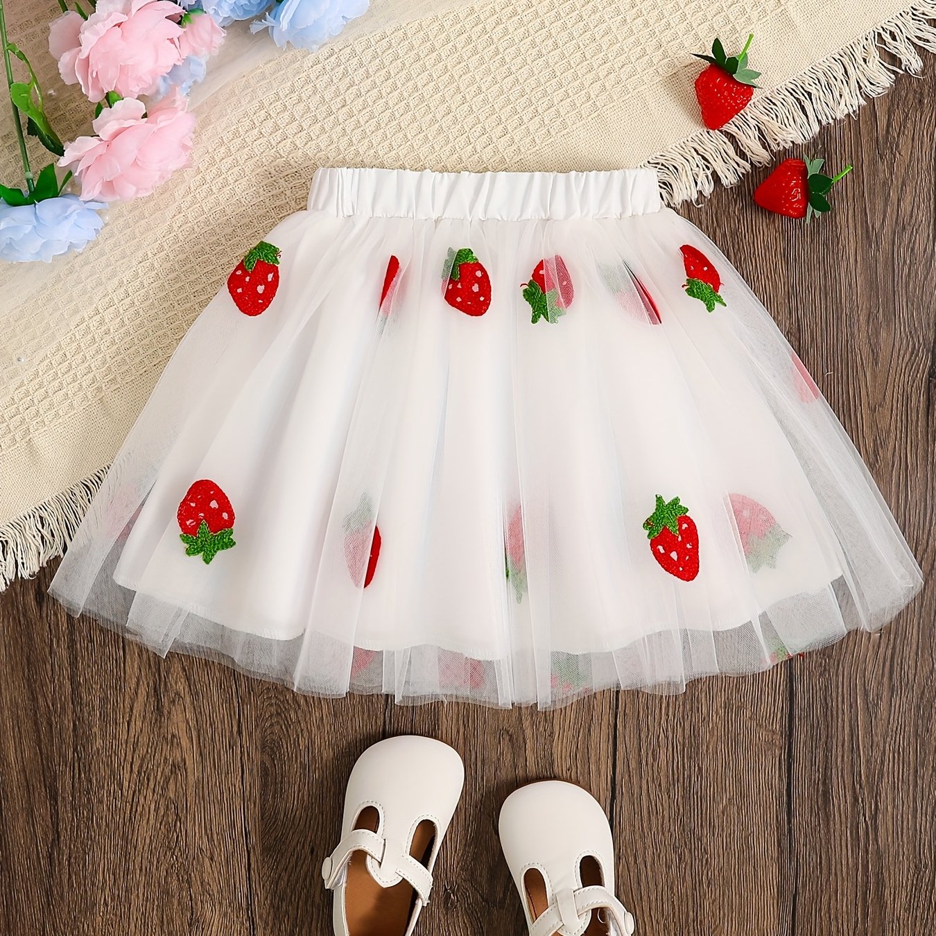 Image of Skirt, Half Skirt, Princess Skirt, Strawberry Pattern Print, Fluffy Skirt, Summer Short Skirt, Gauze Skirt, Baby's Half Skirt, Little Versatile Summer