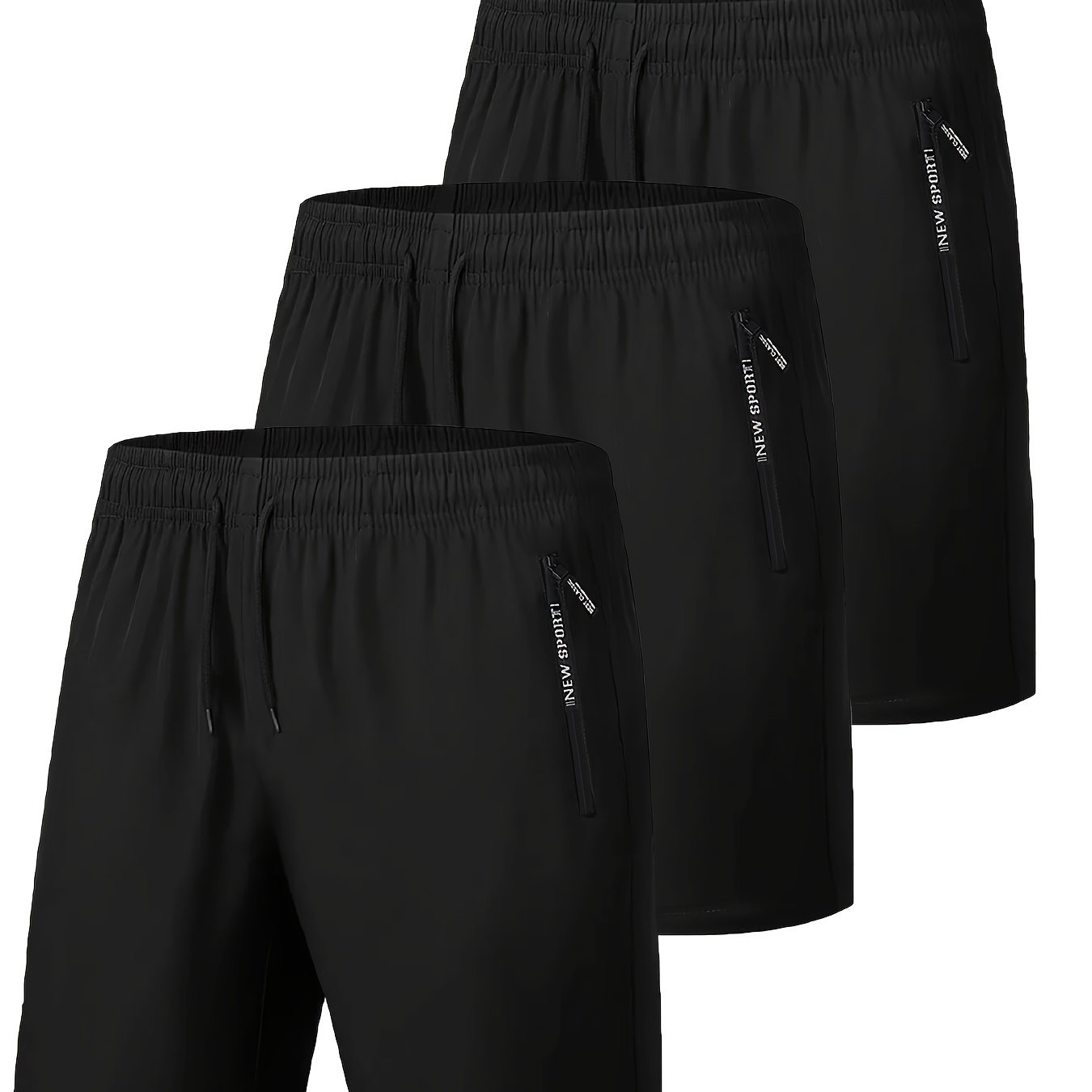 Image of Men's 3 Pack Casual Workout Shorts With Zipper Pocket, Fit Men's Trainning Sport Active Waist Drawstring Lightweight Shorts For Summer