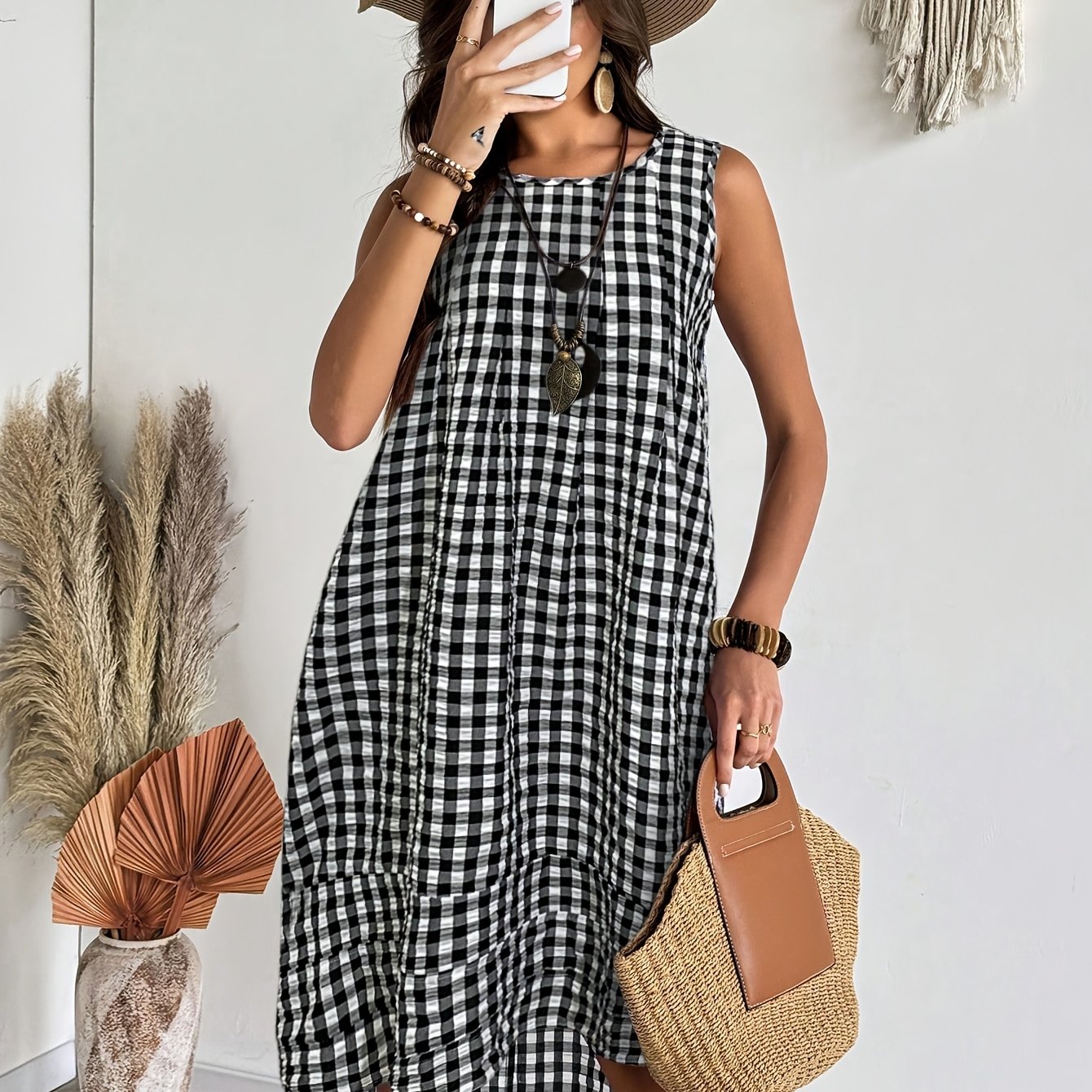 TEMU Women's Elegant Print Sleeveless Dress
