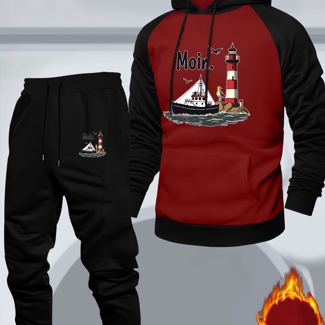 TEMU Men's Casual Sports Hooded Sweatshirt Two-piece Set, Featuring A Color- Hoodie, A Trendy And Versatile Outfit With A Design That Includes
