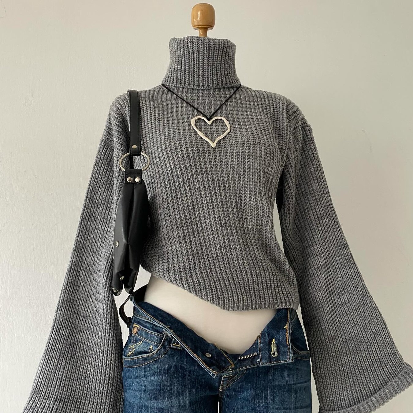 TEMU Y2k Puff Sleeve Pullover Sweater Women's Fashion Top Sweater Elegant Casual High Neck Winter Gray Women's Sweater Winter Autumn Elegant Party