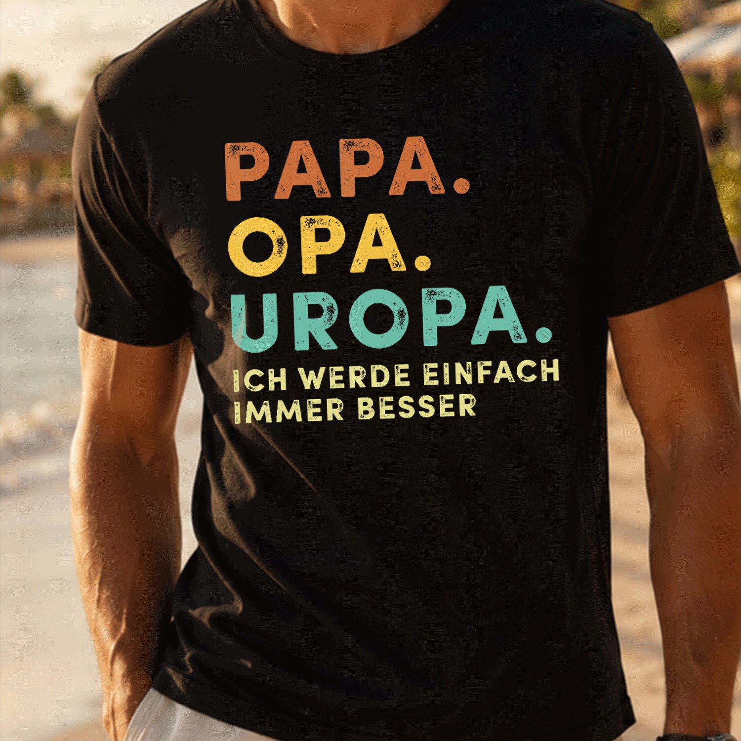 Men's T- Shirt With German Text Dad Grandpa Uropa Retro Faux 's Day Bester Papa For Men Summer Casual T-shirt- Lightweight Tee For Seaside Vacation, Beach Resort