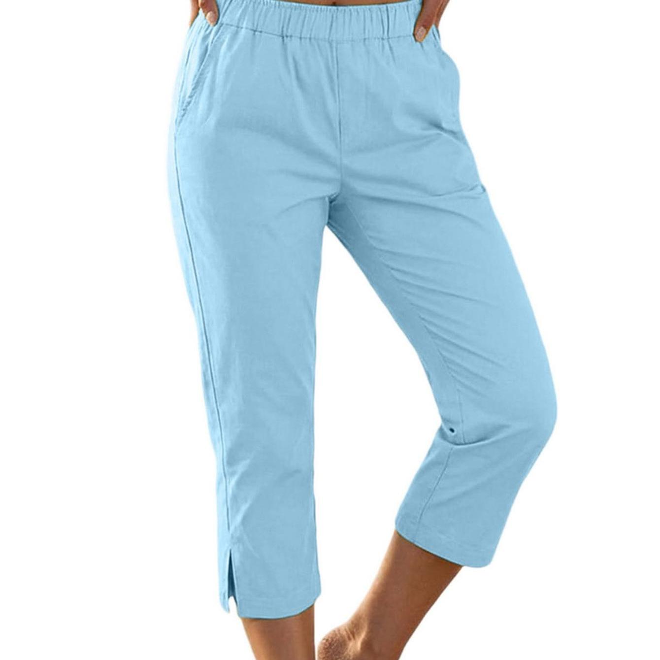Image of Women's High Waisted Jogger Pants With Elastic Waist - Soft Stretchy Trousers, Capri Length (7/) For, & Casual Wear | Beltless Suitable For Daily Use, Spring/autumn Outfits, Non- Solid Color