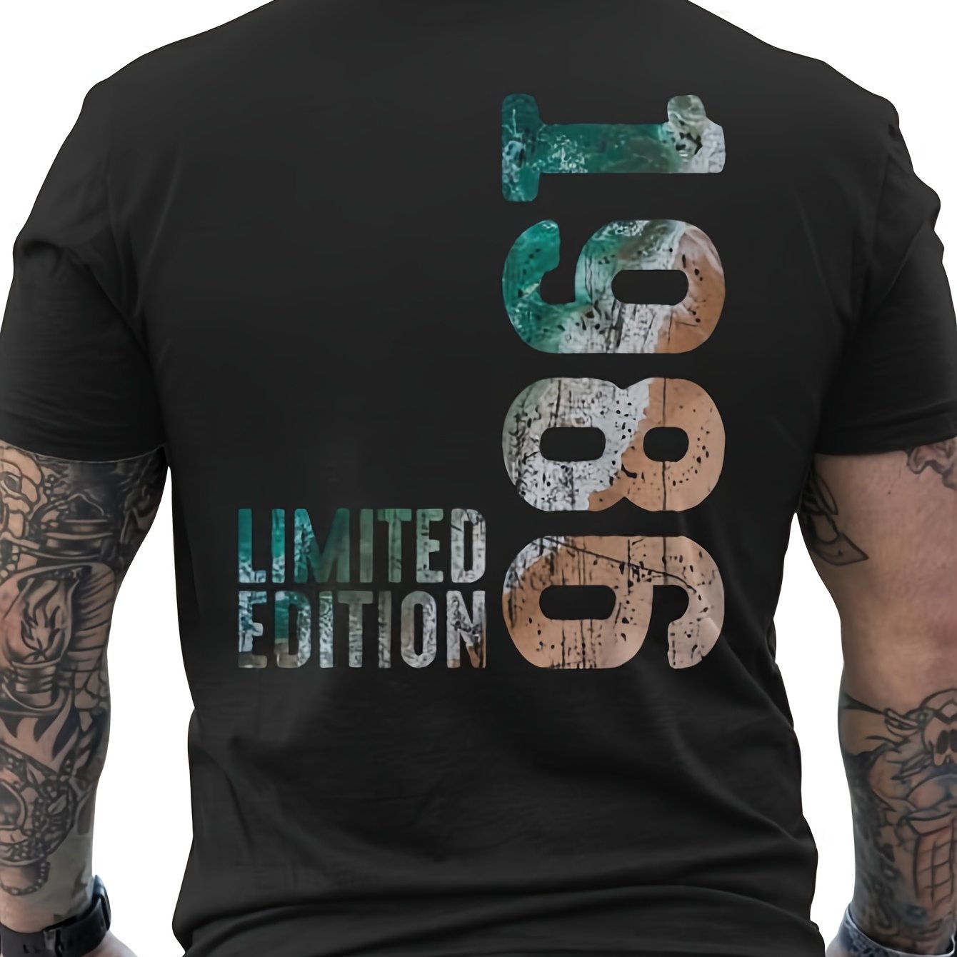Image of Beachibes 1986 Vintage Distressed Back Print T-shirt - Edition Black Casual Short Sleeve Tee With Green & Orange , Regular Fit For Casual Attire & Gifting
