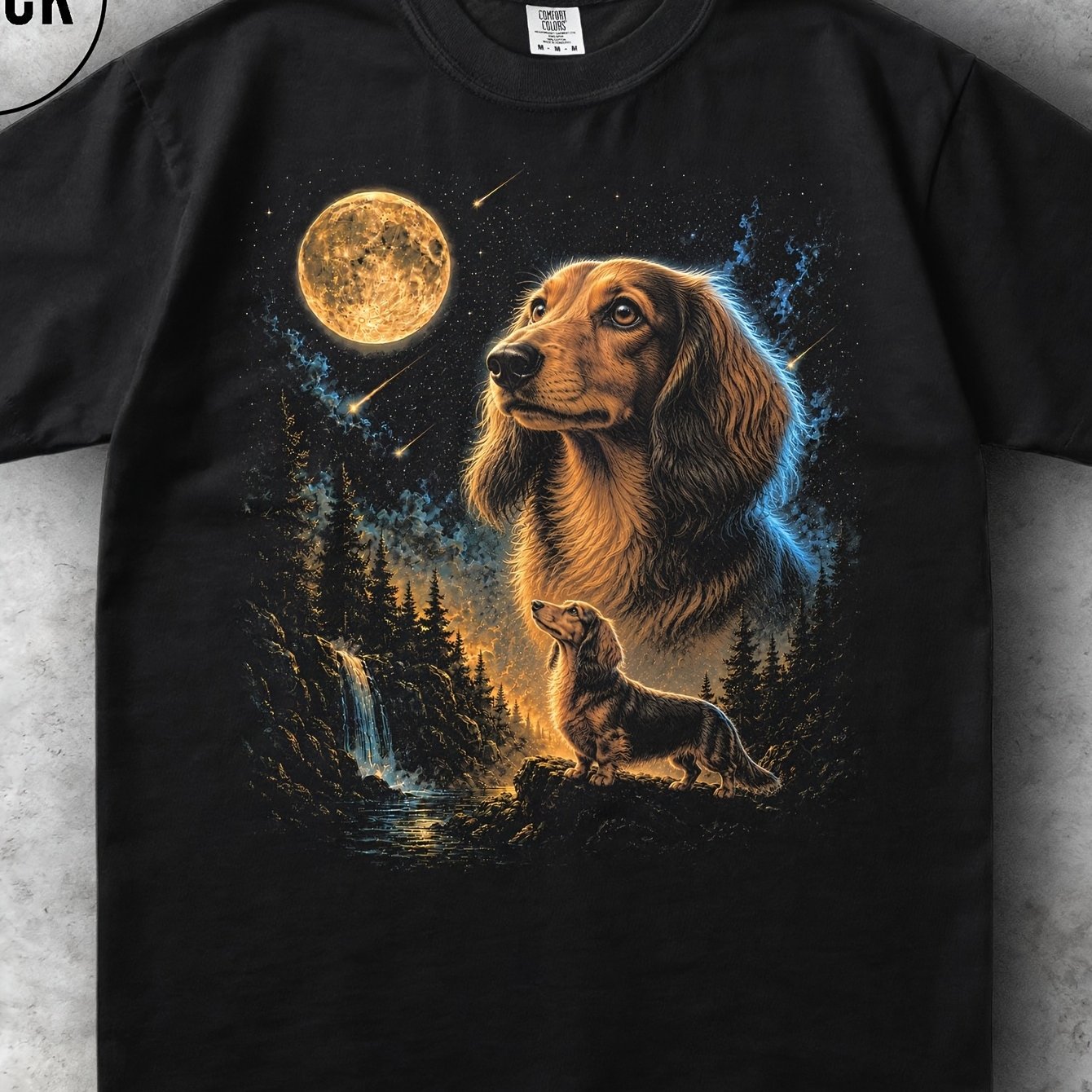 TEMU Dachshund Moon Dog Doxie Breed Vintage 90s Retro Pet Mother Husband Mens T Shirt Round Neck 180g Cotton Top