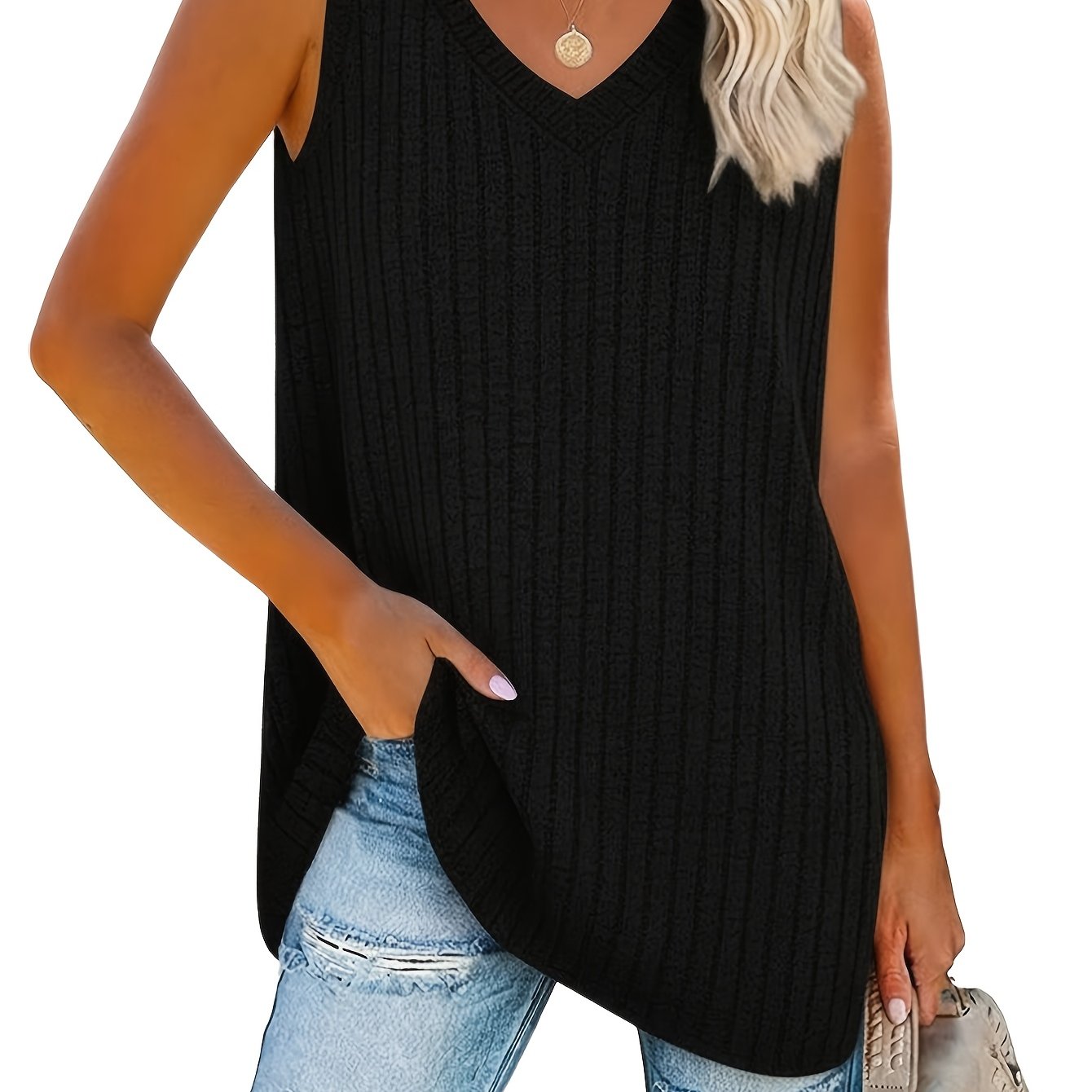 TEMU Women's Fashion Loose Shirt Elegant Comfortable V-neck Sleeveless Vest