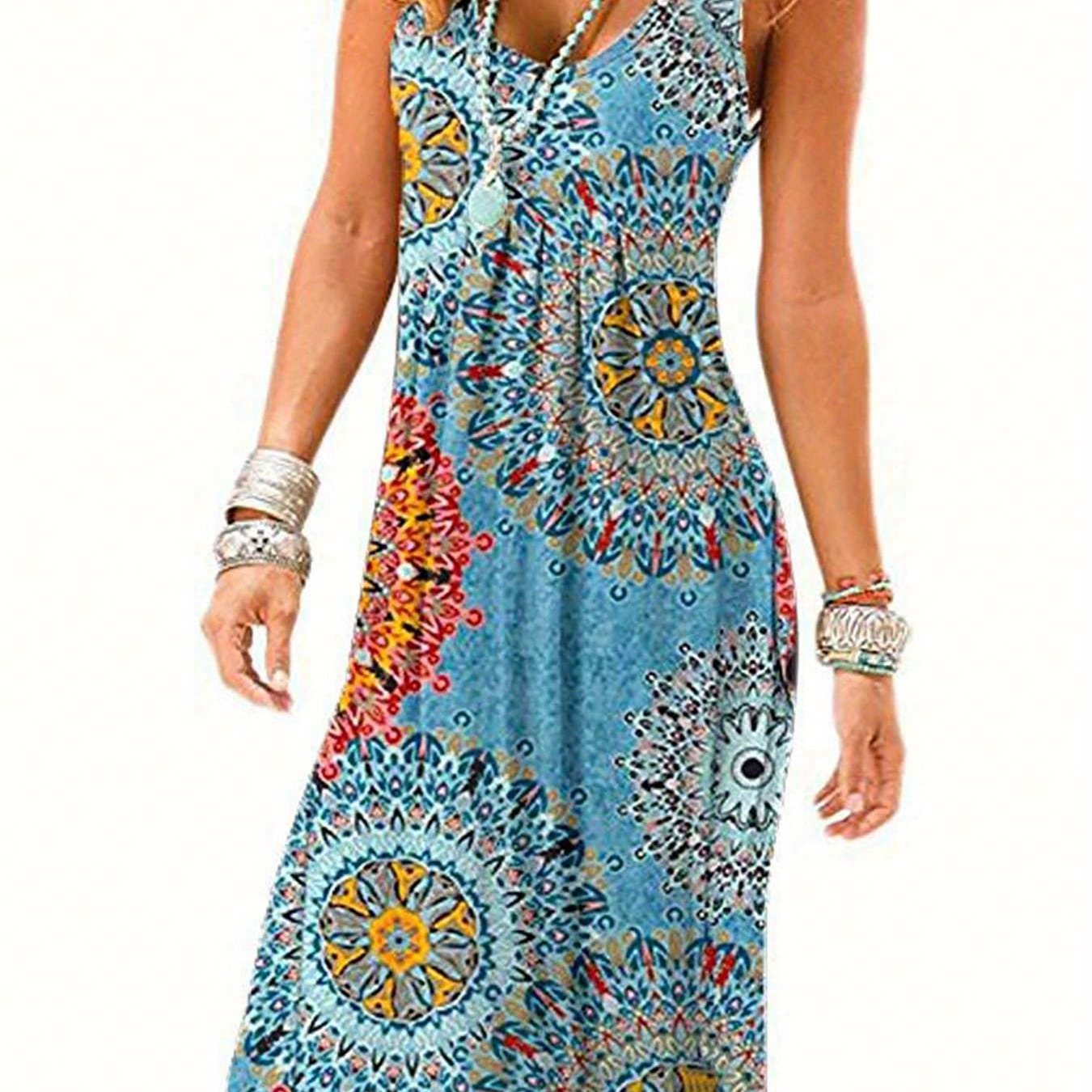 Image of Women's Bodycon Tank Dress Sleeveless Sundress Summer Ribbed Scoop Neck Casual Loose Fitted Lady Dress Party