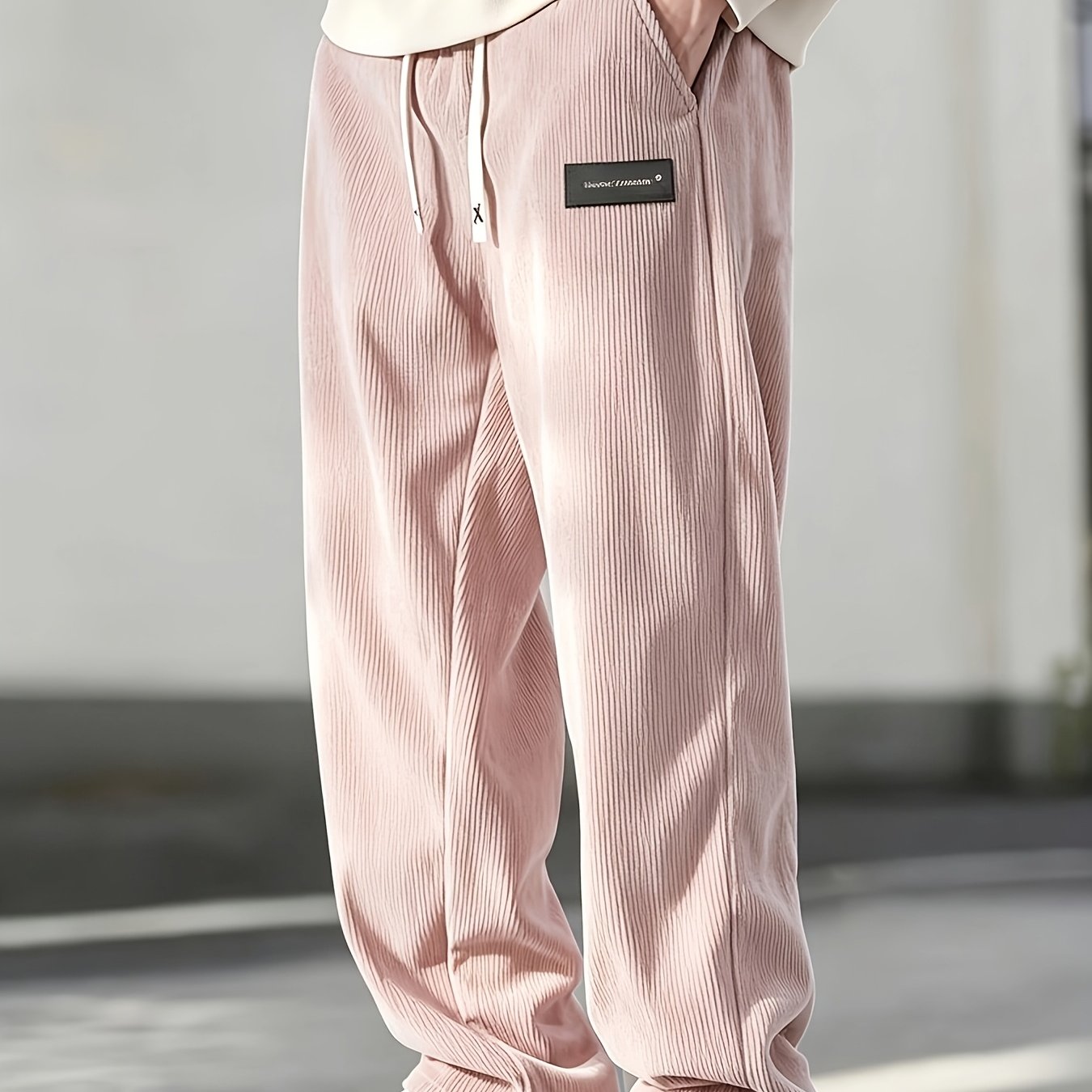 TEMU Spring/autumn 's Corduroy Casual Trousers, Solid Color With Drawstring Pockets Soft Breathable Comfortable Long Pants, Suitable For Casual Daily