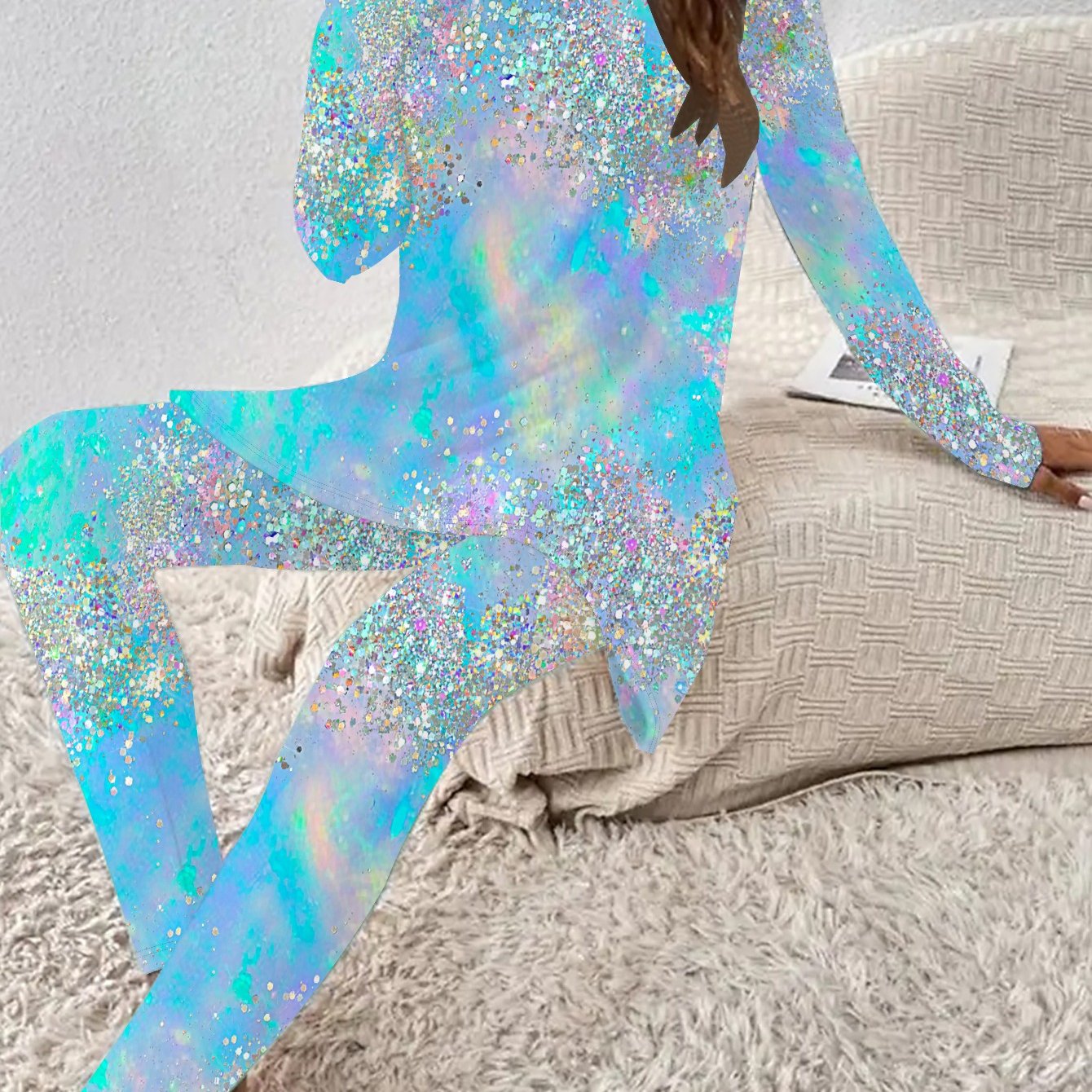 TEMU A Stylish And Cozy Blouse And Pants Set For Women, Featuring A Colorful Marble Texture In A Trendy 3d Print. This Round-neck Wear, Shopping,