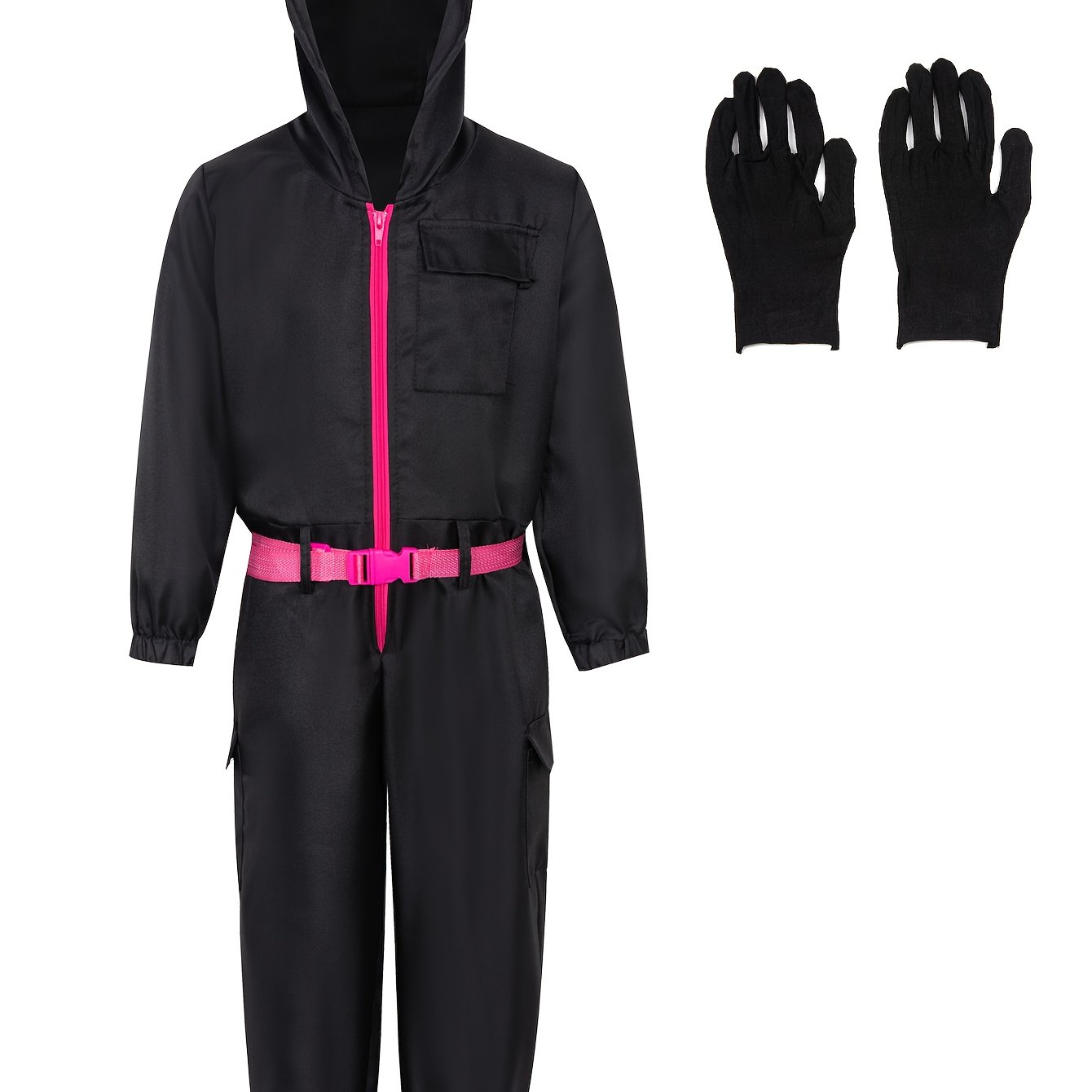 E-shop Halloween Spiel Cosplay Kostüm Performance Outfit Schwarzer Jumpsuit Herren Stil mit Gürtel und Handschuhen