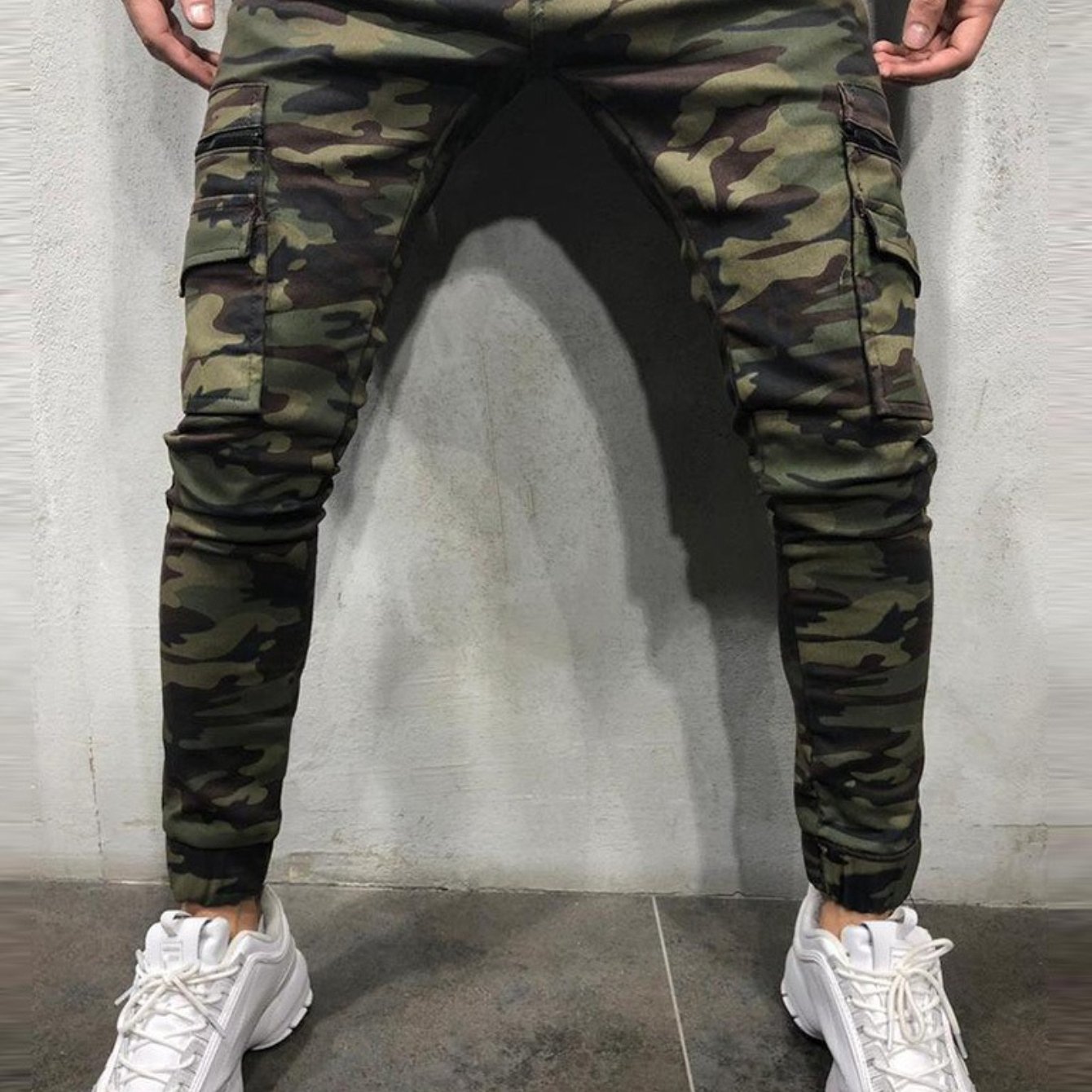 Fashionable And Trendy Camouflage Work Pants Multi Pocket Men's Skinny Skinny Jeans With Loose And