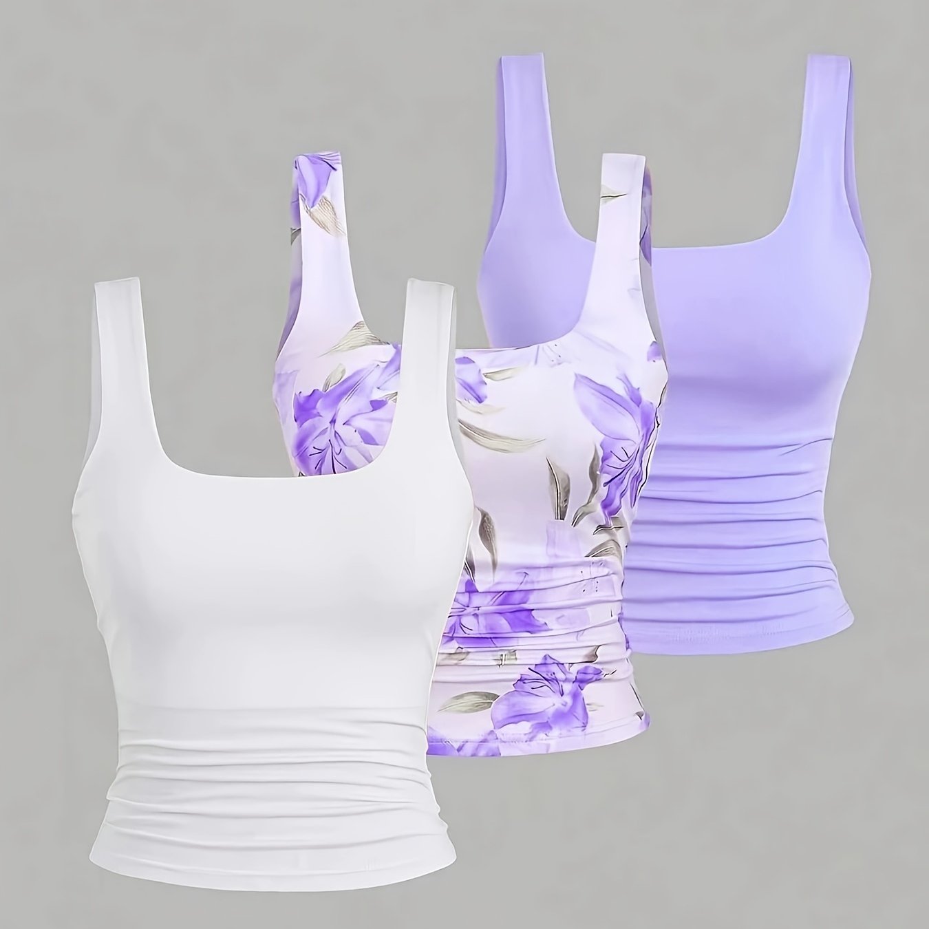 TEMU Ensemble 3 pièces pour femme : débardeur, haut simple et tenue de détente à imprimé floral