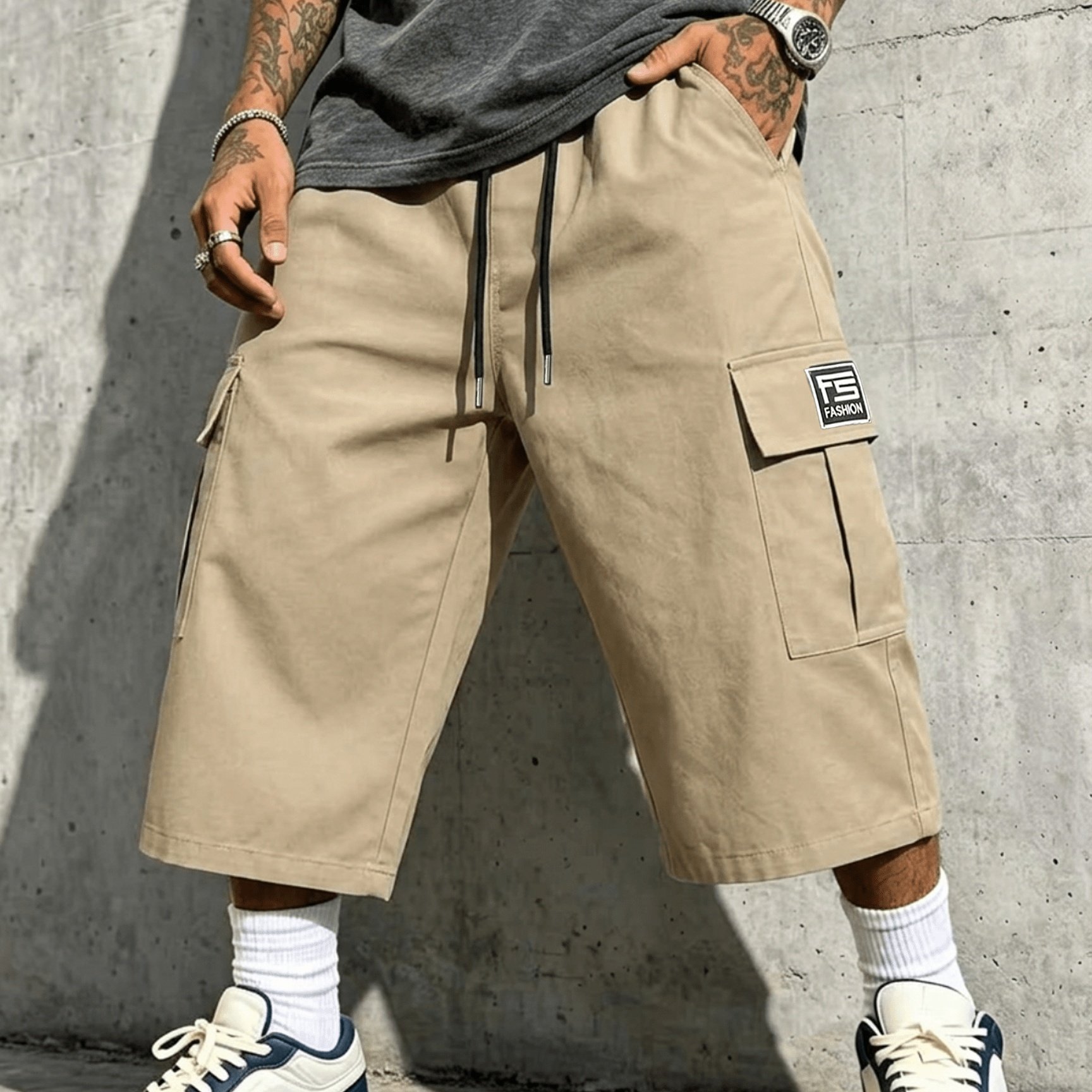TEMU Men's Multi-functional Pocket Cargo Capri Pants For Summer - Street Style Cargo Capri Pants For Summer Outdoor Leisure Activities And Streetwear