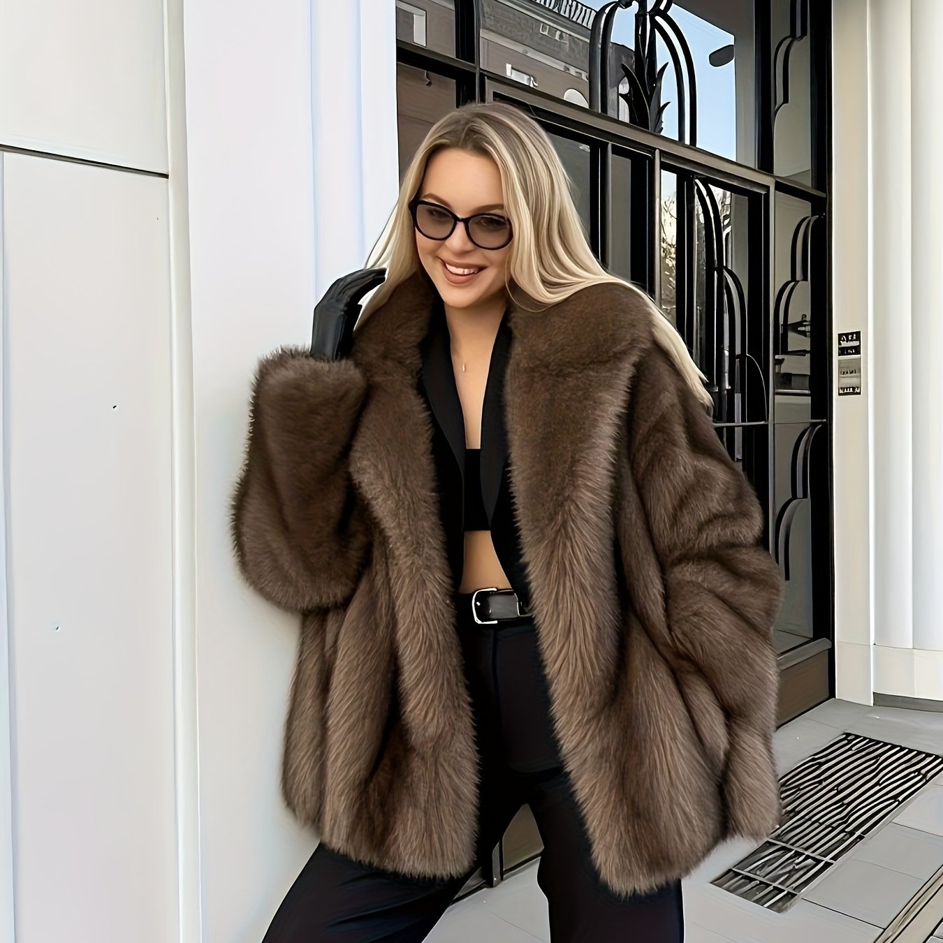 Women's Autumn Winter Warm Lapel Long Sleeve Coat, Women's Elegant Overcoat - Winter Warm Full-length Coat With Fleece Lining, Hand Washable Luxury Jacket, Suitable For Casual And Formal Occasions