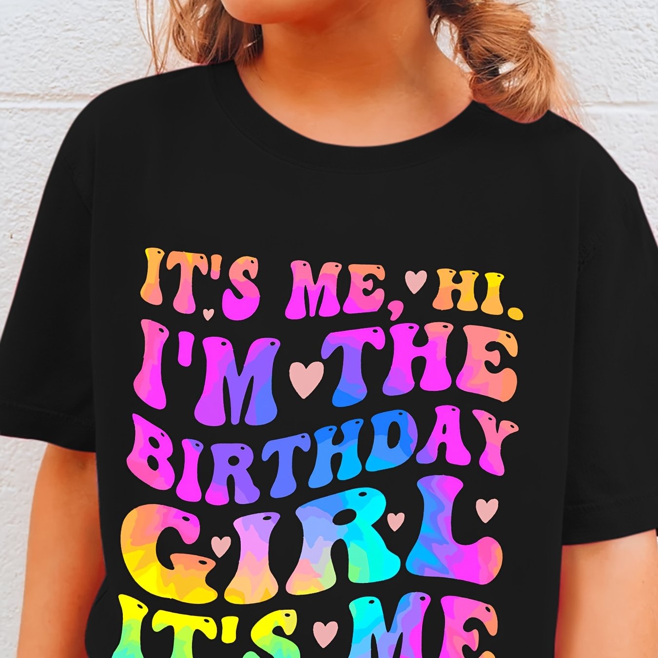 Girls' Summer Fashion Short-sleeve T-shirt " Me, Hi..." Letter Print Versatile Casual Top