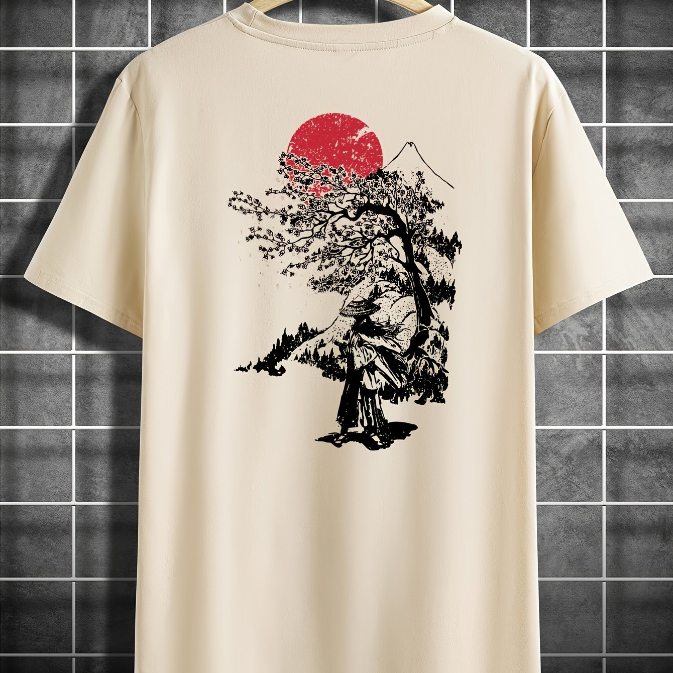 TEMU Men's Round Neck T-shirt With Tree Print, Summer Casual Tee