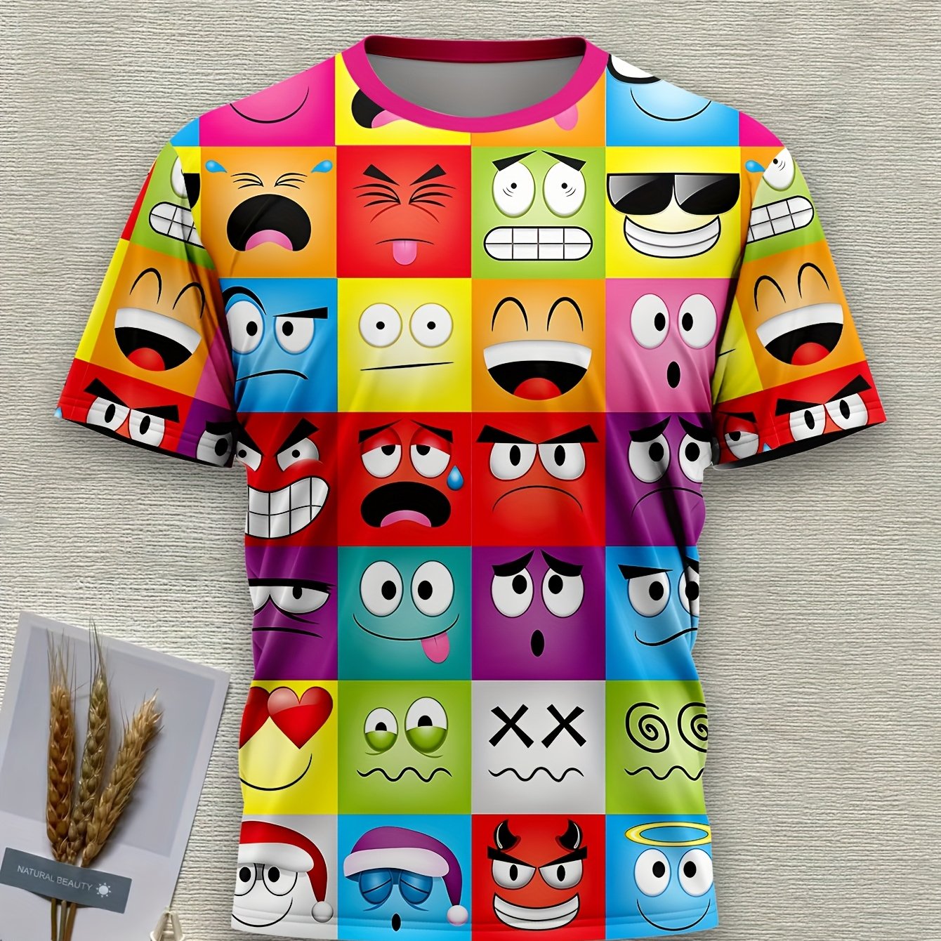 TEMU [printed Design - Not Textured] Men's Innovative T-shirt - Colorful Cartoon Pattern, Casual Short Sleeve Crew Neck, Machine Washable, Plus Size