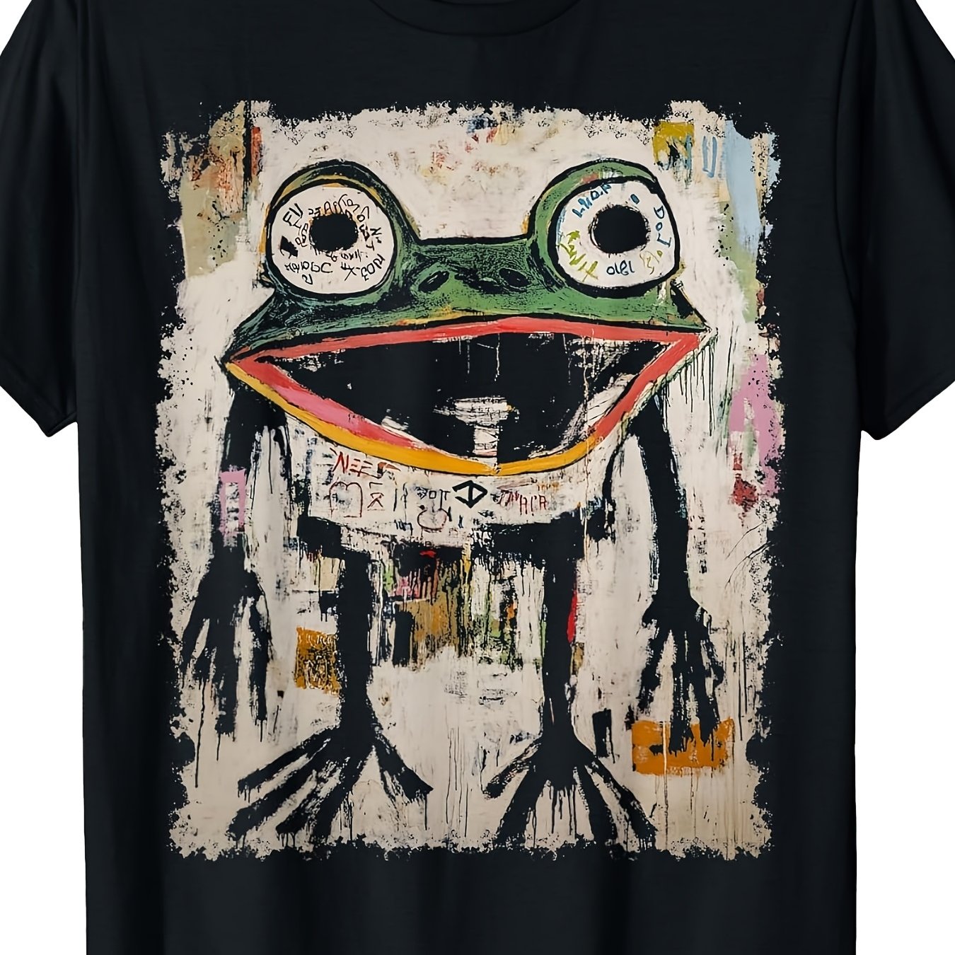 TEMU Abstract Pop Art Design With A Frog On It Tshirt Same Style For Men And Unisex 2025 Summer Shortsleeved Printed Pure Crew Neck Regular Fit