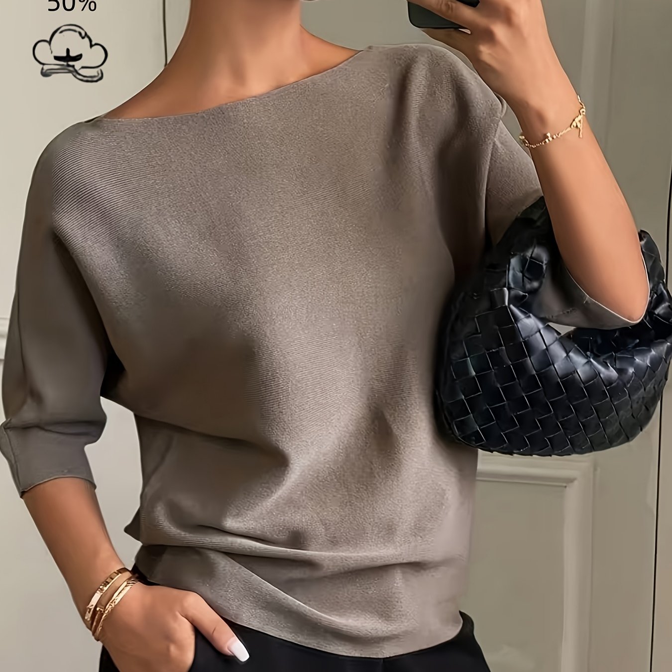 E-shop ZJ1217017 Elegantes, rundhalsiges, schulterfreies Top für Damen, lockeres, weiches, kurzärmeliges/ärmelloses, vielseitiges Basic-Top