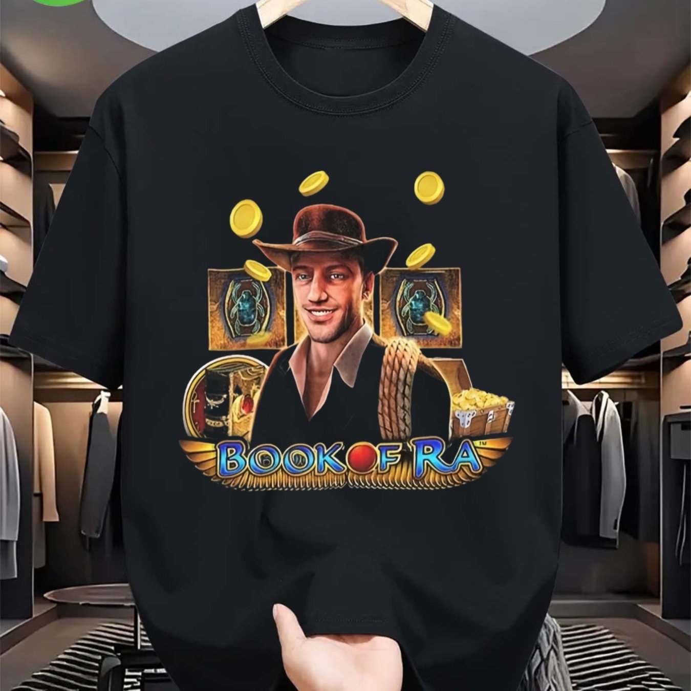 Vintage T-shirt The Slot Game- Featuring Egyptian Logo And Slot , Unisex Casual Tee Suitable For Men And Women, Wear, Machine Washable Black Shirt With Golden And Size