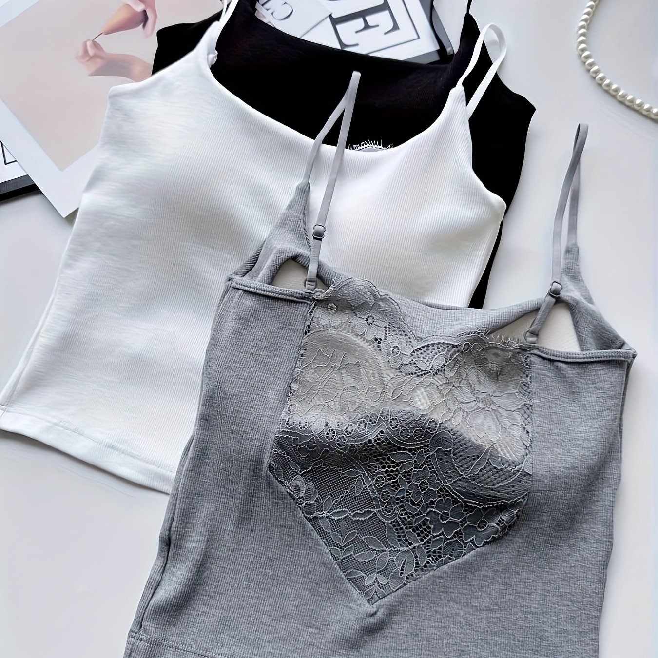 E-shop 3-teiliges Set Pure Desire Cami BH Damen Unterwäsche Oberbekleidung mit Polsterung rückenfrei Sommer ärmellos Damen Nachthemd Top Basislayer