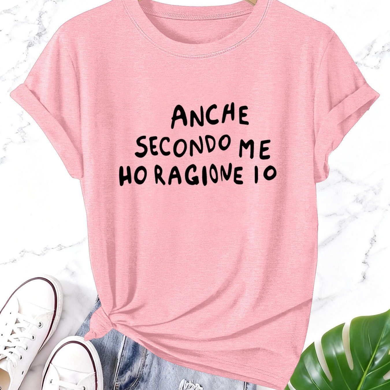 TEMU T-shirt con citazione italiana "Anche Ho Io" - Maglietta casual a maniche corte con scollo , stampa e primaverile da donna, top casual a maniche