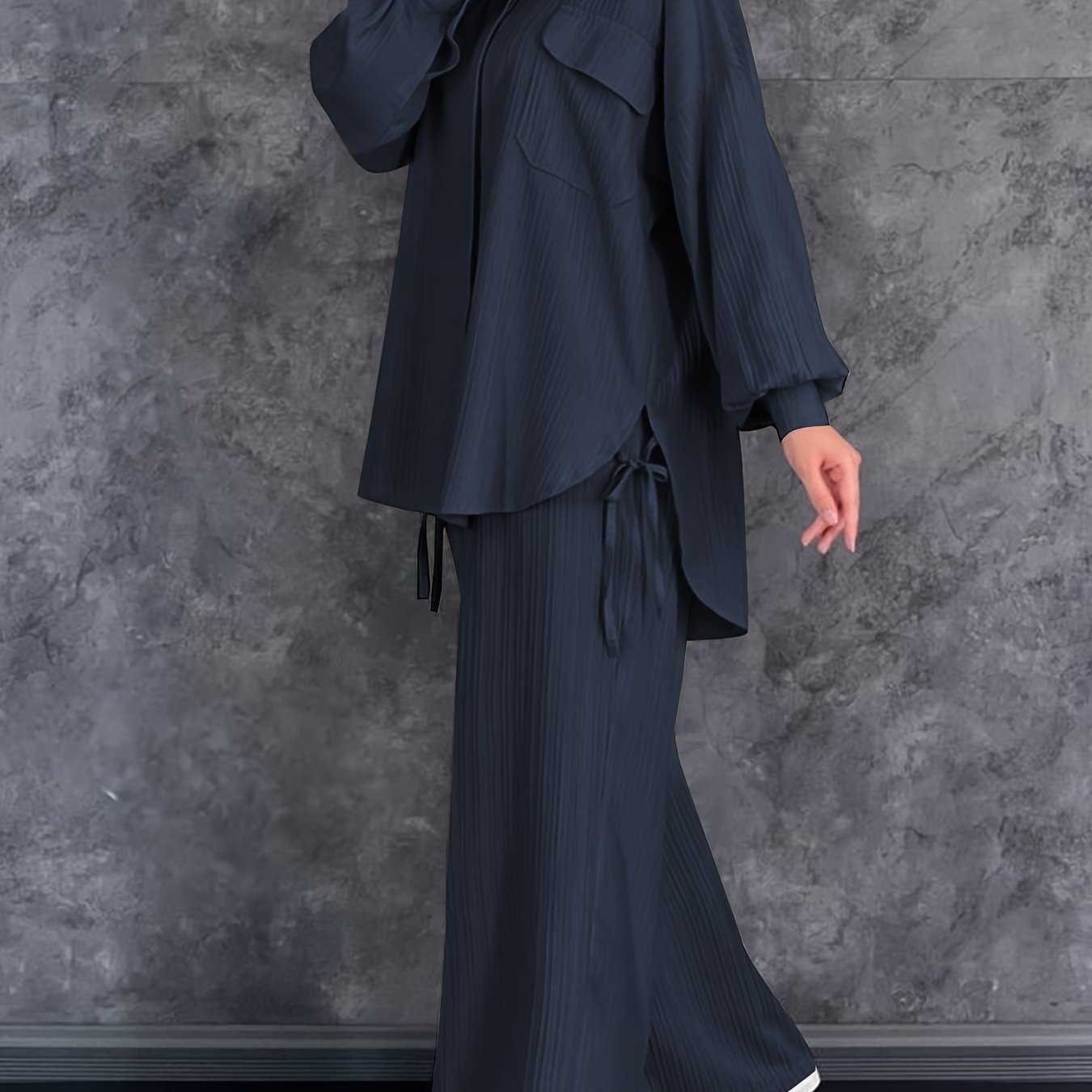 E-shop Herbst Neu Casual Bequemes Vielseitiges Streetwear Langarmshirt mit Kragen Hose 2-teiliges Set für Damen, Gürtel nicht enthalten