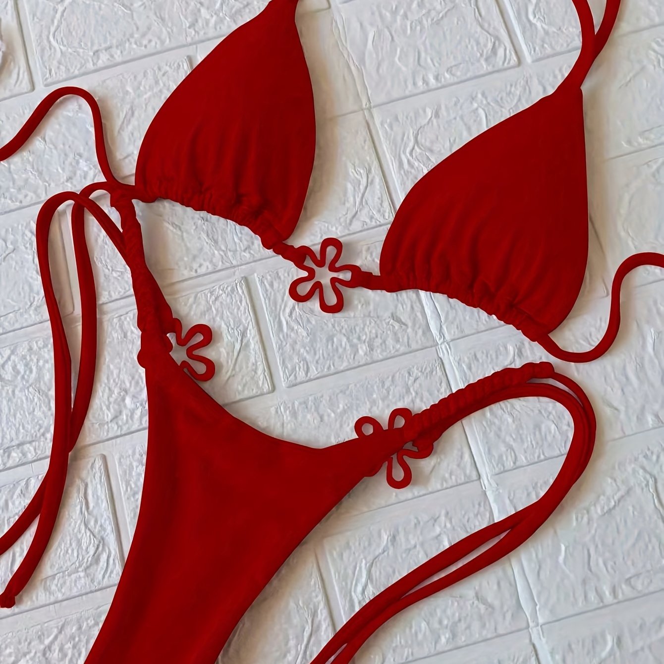 TEMU Maillot de bain bikini élégant pour femmes, couleur unie, style européen et américain