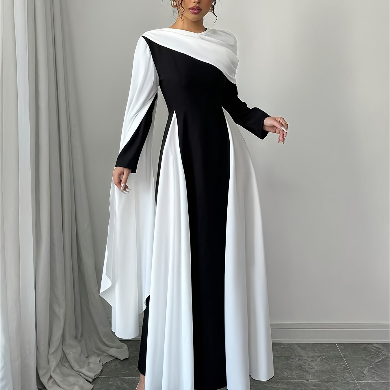 E-shop DJ0518201 Elegantes Europäisches Amerikanisches Urlaubs-Party-Festkleid mit -, Schlitz, Langarm High-Waist-Schnitt für Damen