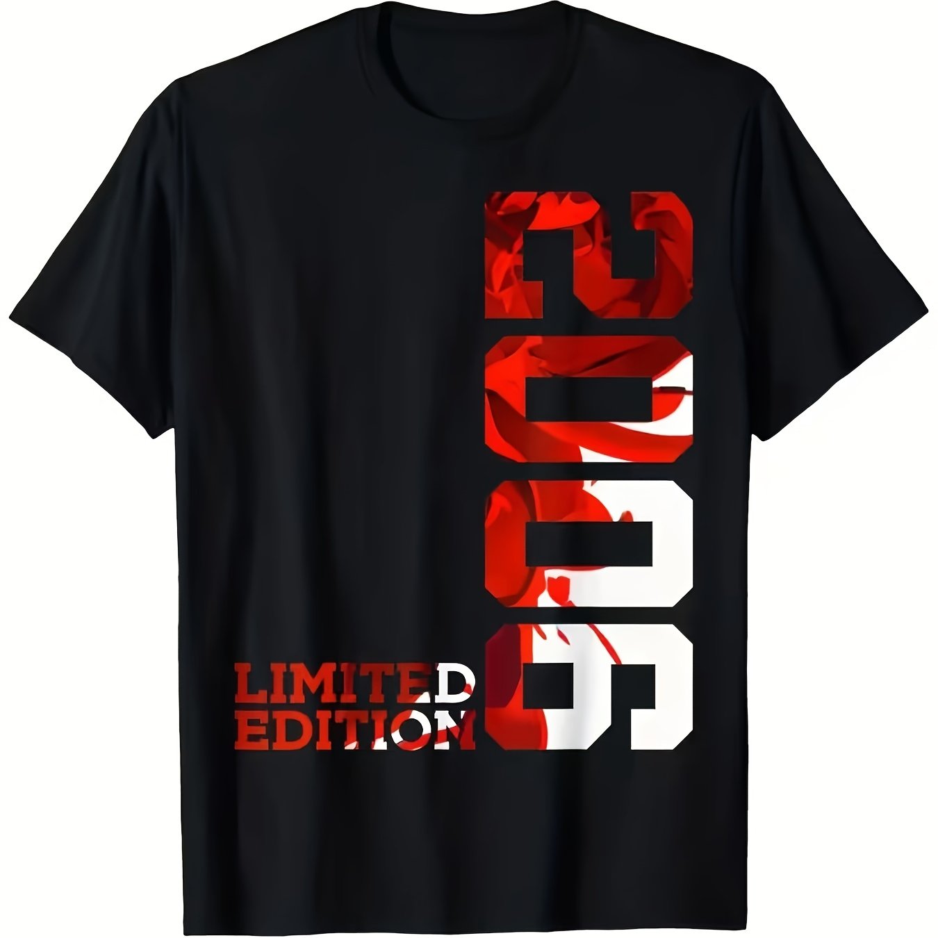 TEMU T-shirt pour homme, 19e anniversaire en 2006 - Imprimé rouge et blanc avec chiffres, un design noir à col rond idéal pour les 19 ans, parfait