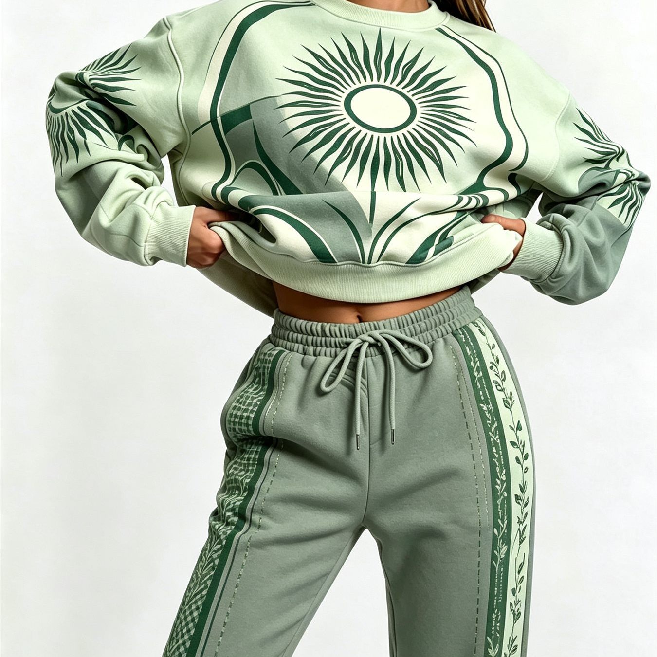 TEMU 2pcs Set, Women's Spring And Autumn Versatile Long-sleeve Round-neck Pullover Sweatshirt And Casual Jogger Pants Set, Geometric , Suitable For