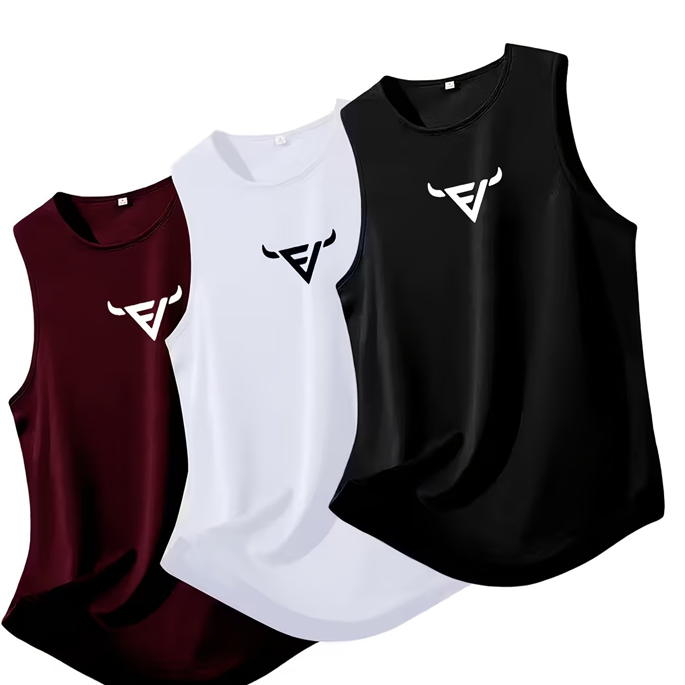 TEMU 3pcs Mixed Head Pattern Men's Breathable Polyester Sports Tank Top - Regular Fit Sleeveless Shirt, Suitable For Gym, Running, Outdoor And Casual