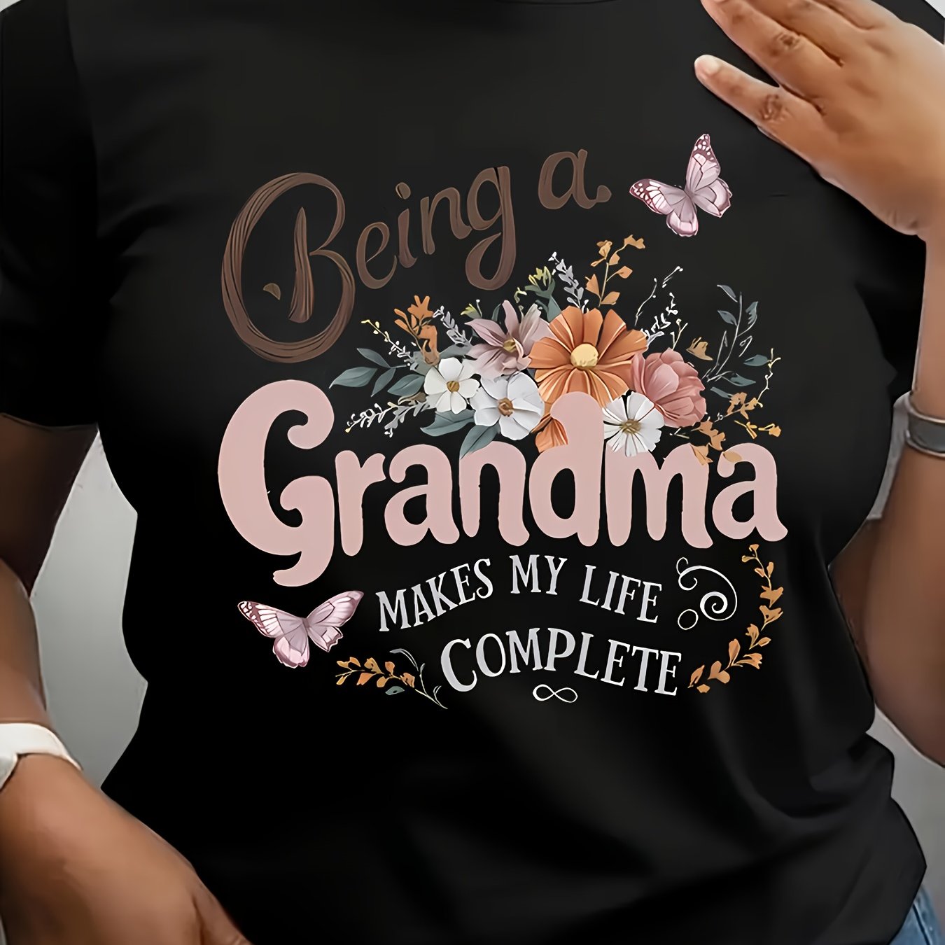 TEMU Plus Size, Plus-size Casual Crewneck Pullover T-shirt With " To Be Grandma" And Other Letter Print Elements