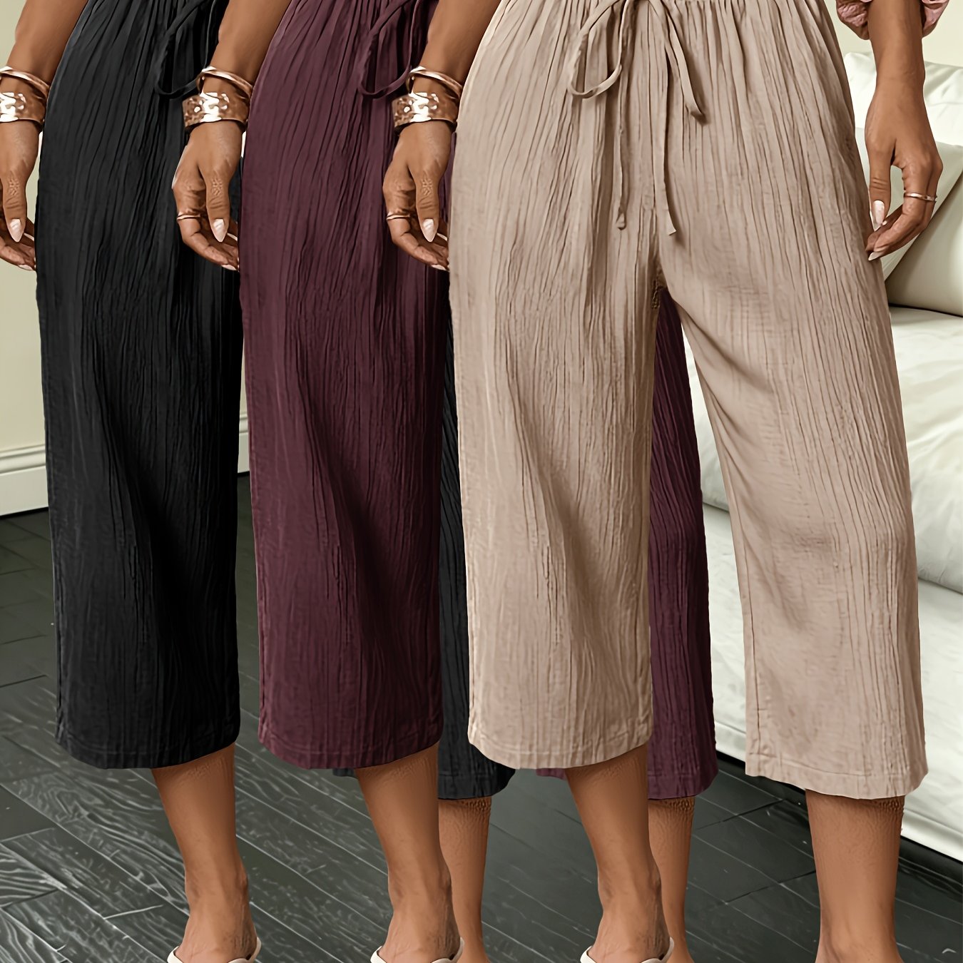 TEMU Plus Size, 3pcs Women's Fashion Casual Solid Color Versatile Shorts, Comfortable And Breathable, , 7/8-length Pants, Suitable For