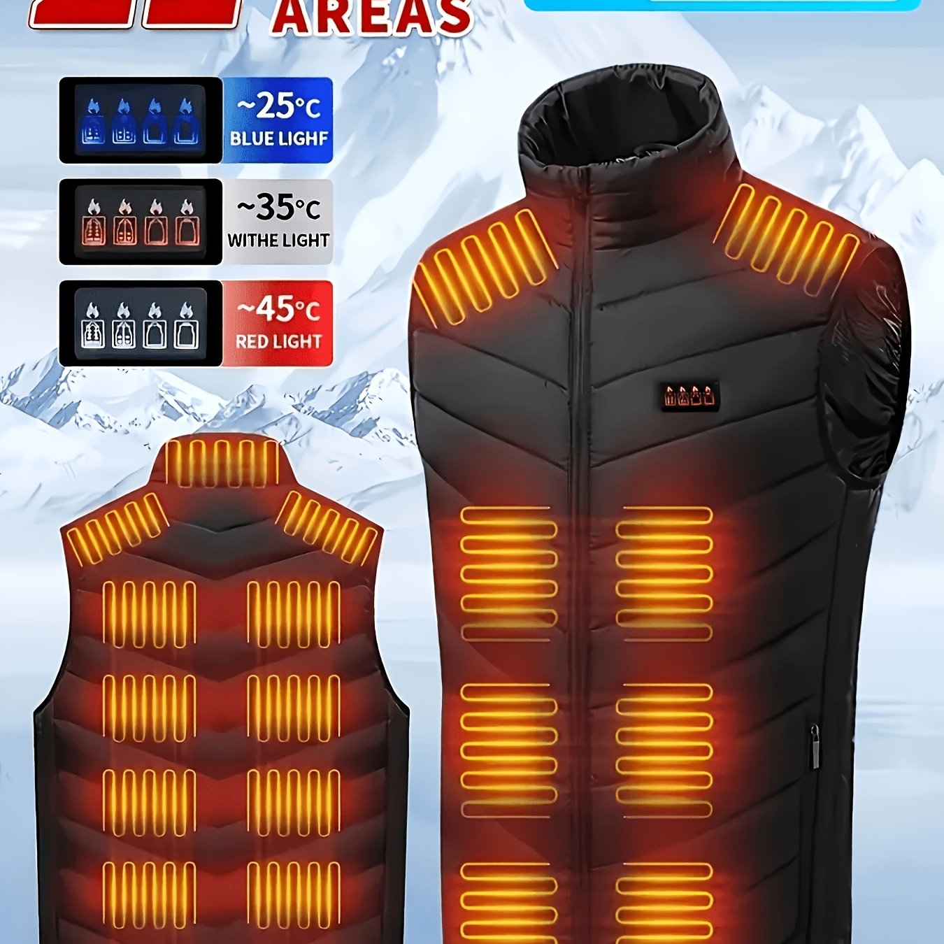 TEMU Heated Vest, Couple Style, 4 Switches Control 21 Heating Zones, Zipper Details, Ideal For Autumn And Winter Outdoor Activities. Outdoor Thermal