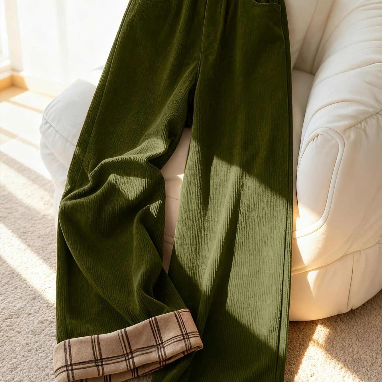 TEMU Pantalon large en velours pour femmes, décontracté d'automne, look rétro des années 1950, pantalon à carreaux long et droit des années 90 avec