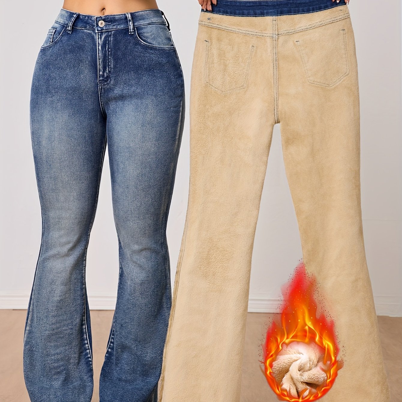 Fleece-lined Fashionable Flared Pants Denim Jeans