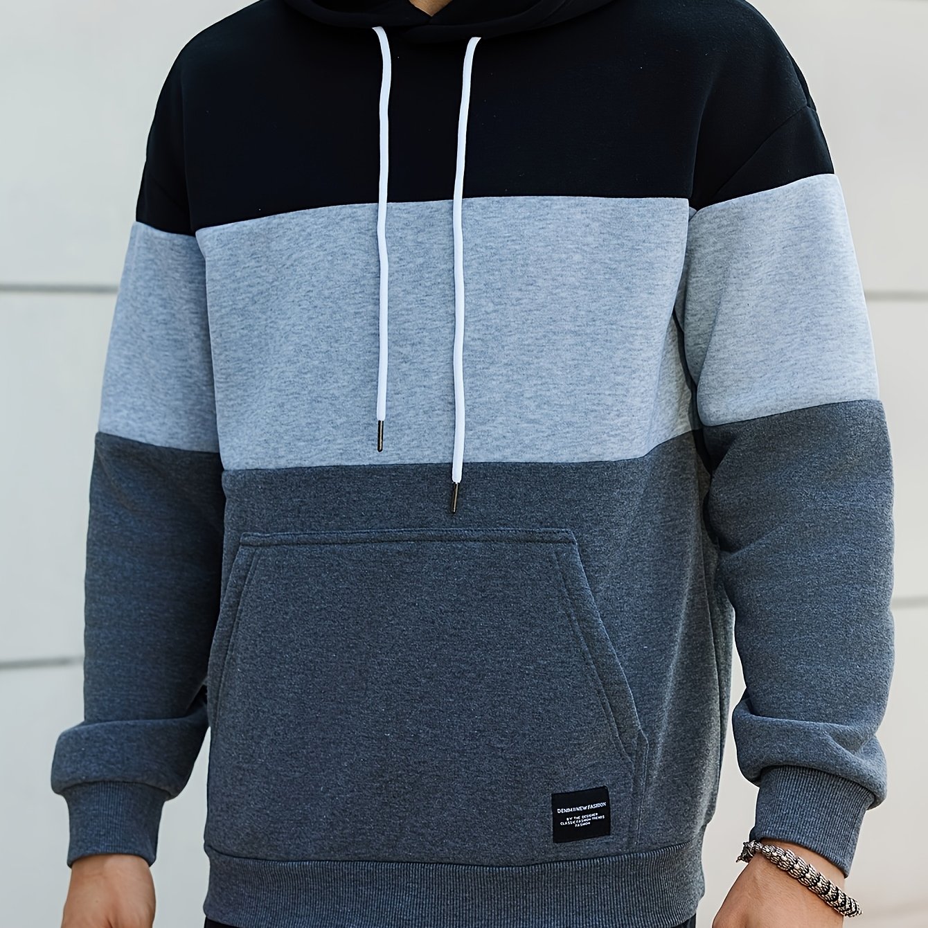 Color Block Pullover Hoodie Long Sleeve Casual Sweatshirt With Pockets, Fashionable Men's Sweatshirt