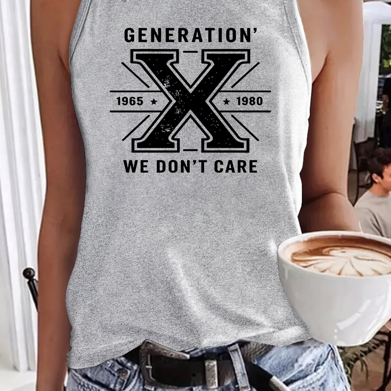 TEMU "we Don't Care" Retro Print Graphic Tank Top, Women's Casual Sleeveless Round Neck Vest, Cowboy Cactus Sunflower Streetwear